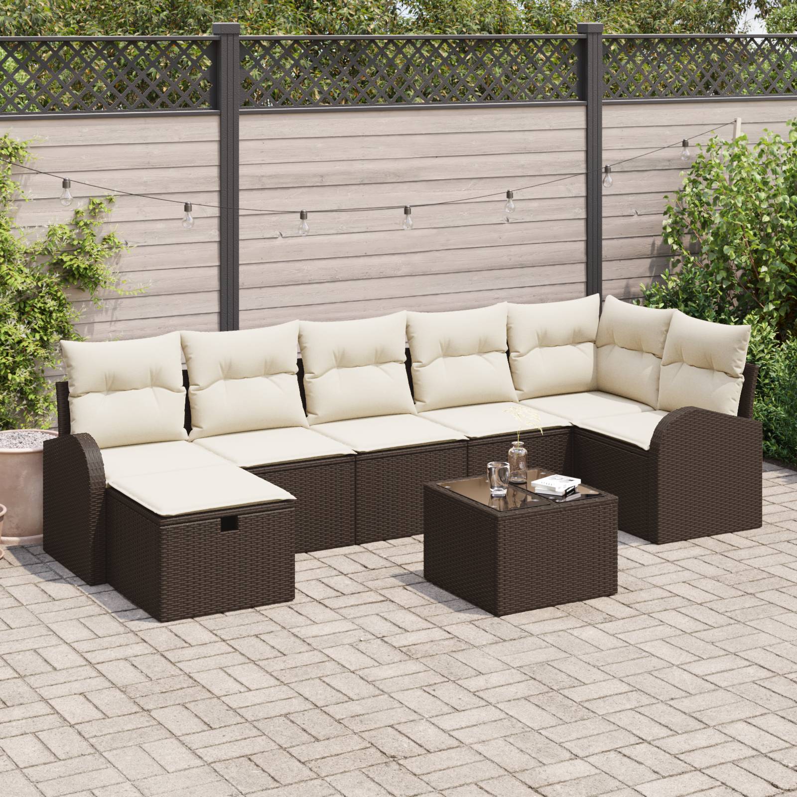 vidaXL 8-tlg. Garten-Sofagarnitur mit Kissen Braun Poly Rattan
