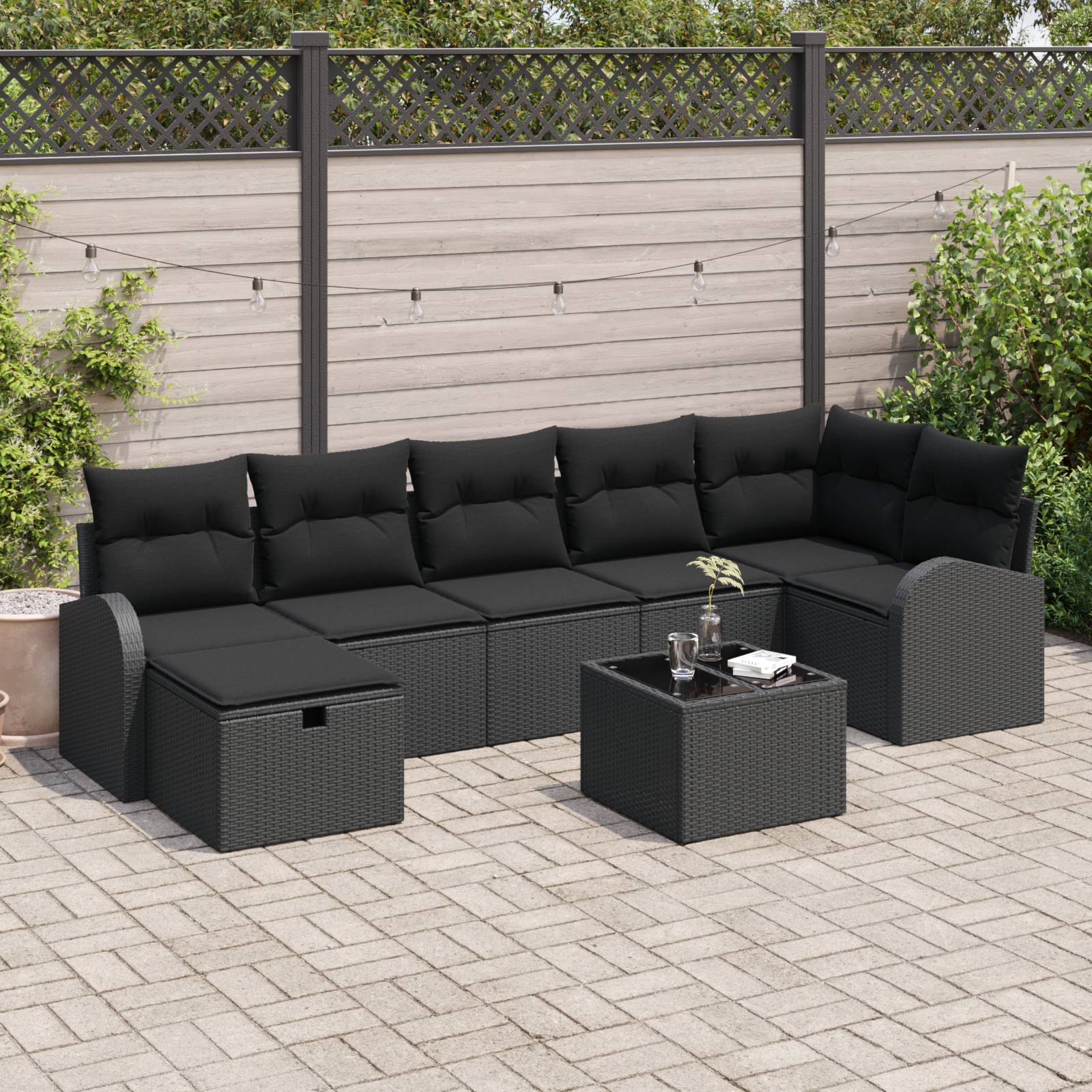 vidaXL 8-teiliges Garten-Sofa-Set mit Kissen Schwarz Poly-Rattan