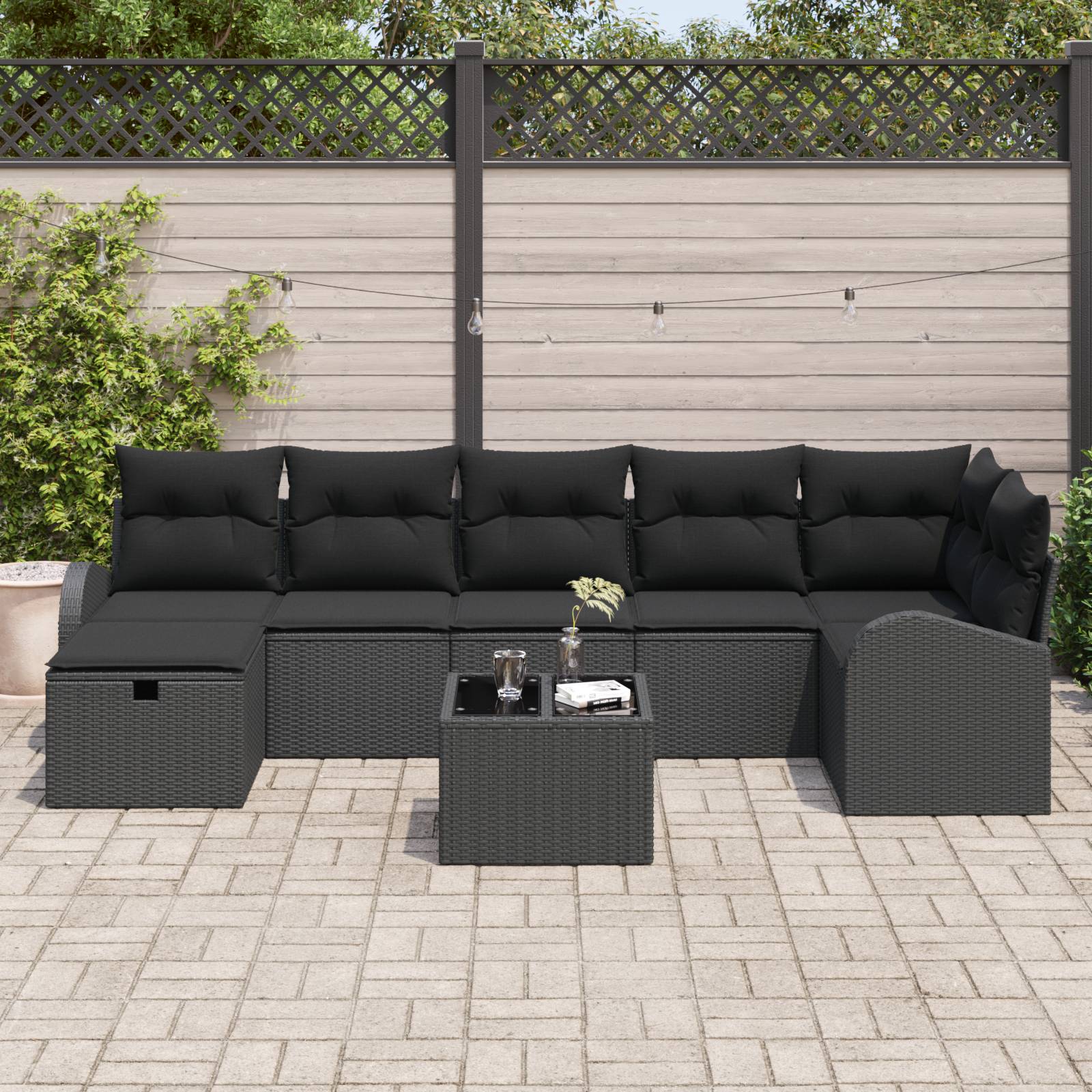 vidaXL 8-teiliges Garten-Sofa-Set mit Kissen Schwarz Poly-Rattan