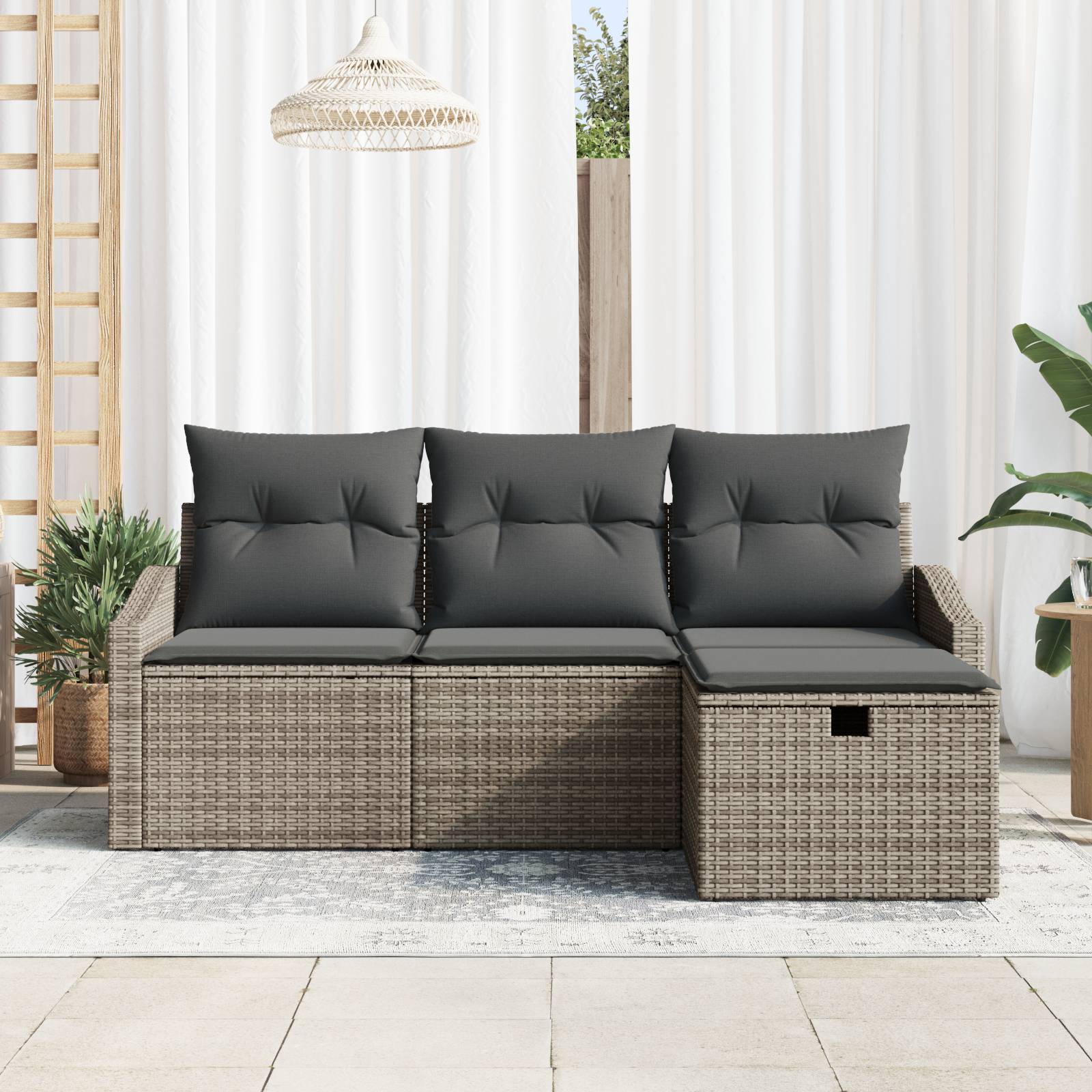 vidaXL 4-tlg. Garten-Sofagarnitur mit Kissen Grau Poly Rattan