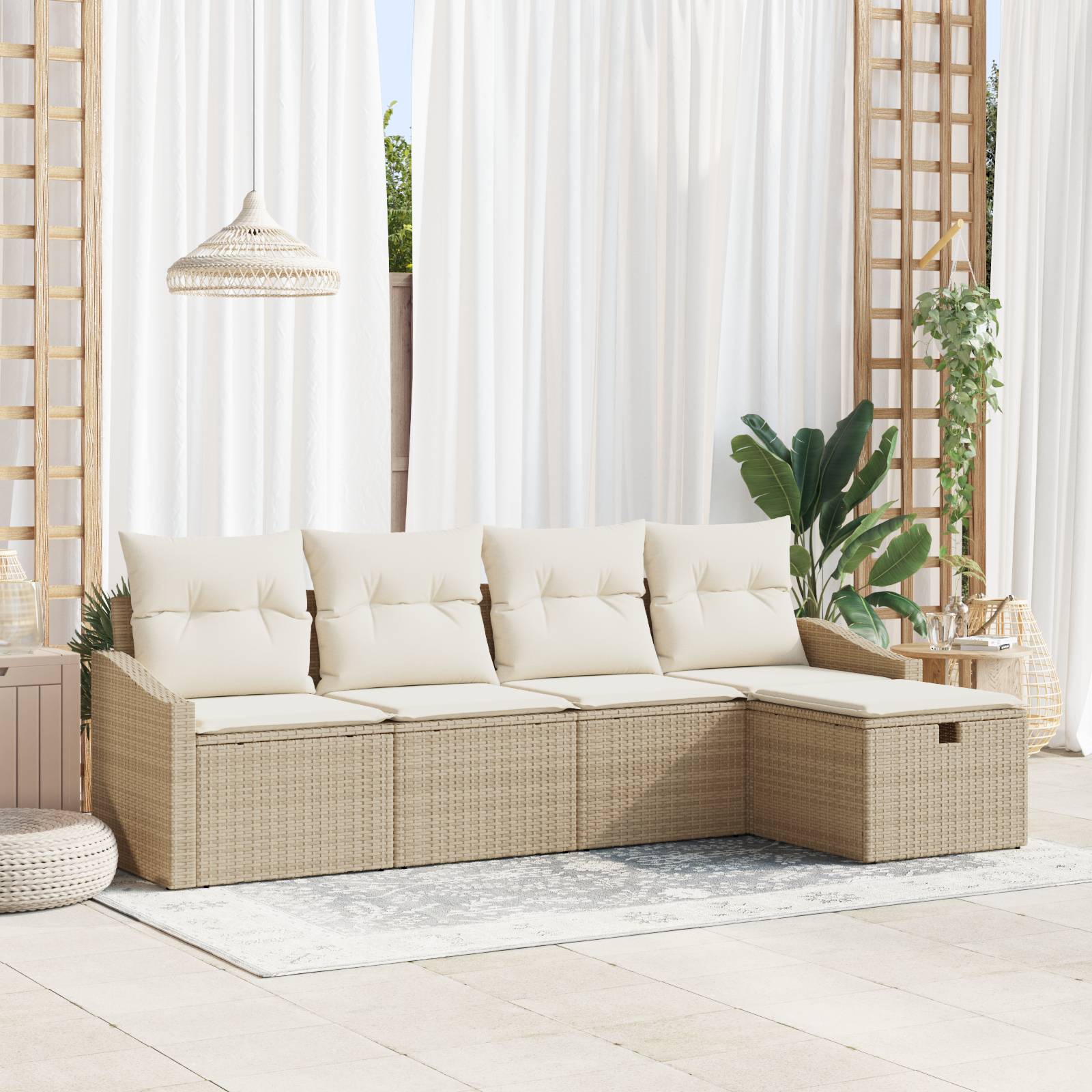 vidaXL 5-tlg. Garten-Sofagarnitur mit Kissen Beige Poly Rattan