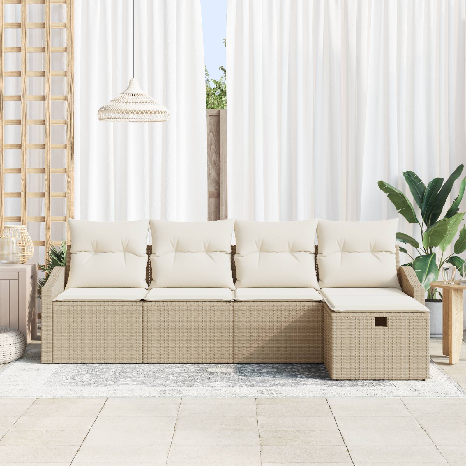 vidaXL 5-tlg. Garten-Sofagarnitur mit Kissen Beige Poly Rattan