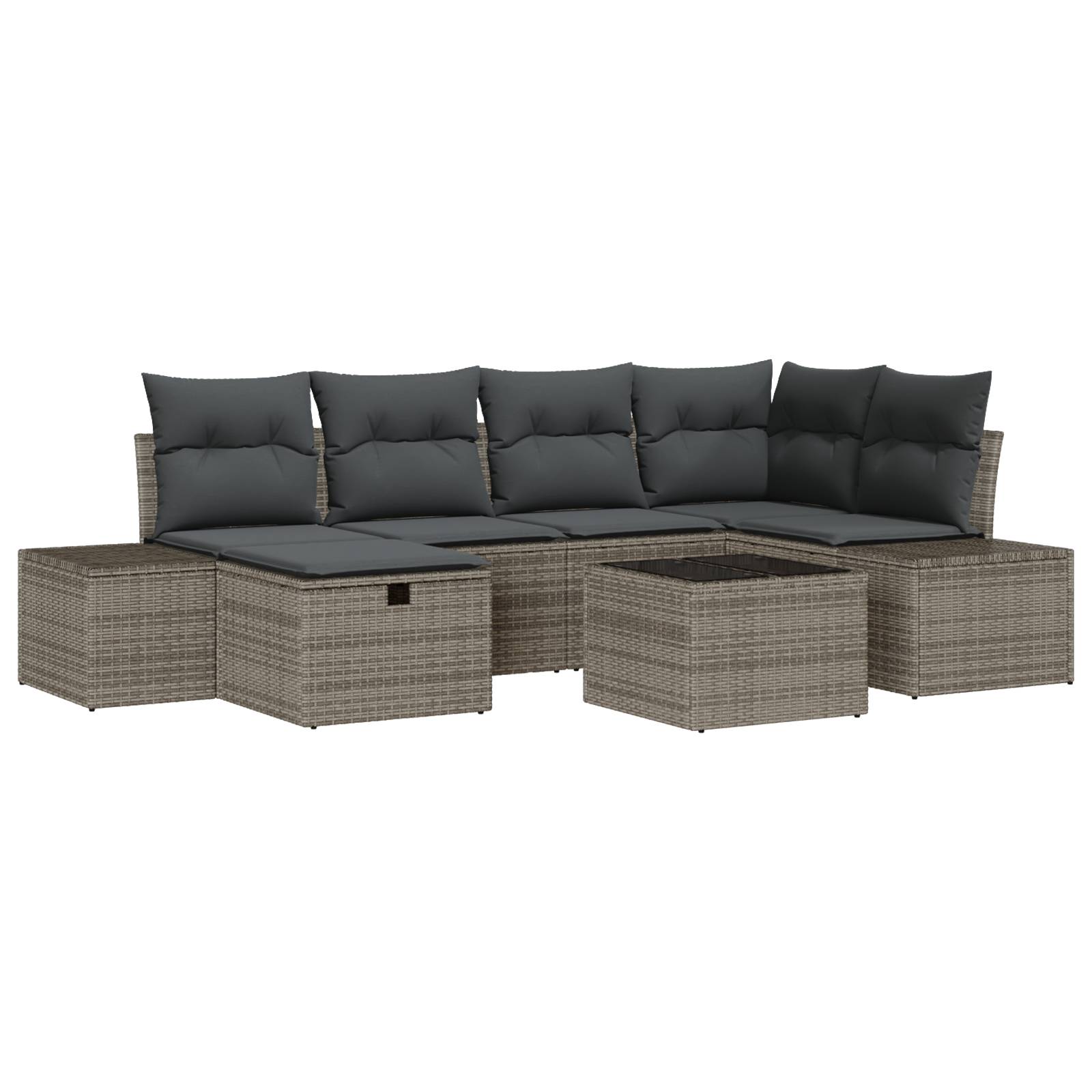 vidaXL 7-teiliges Garten-Sofa-Set mit Kissen Grau Poly Rattan