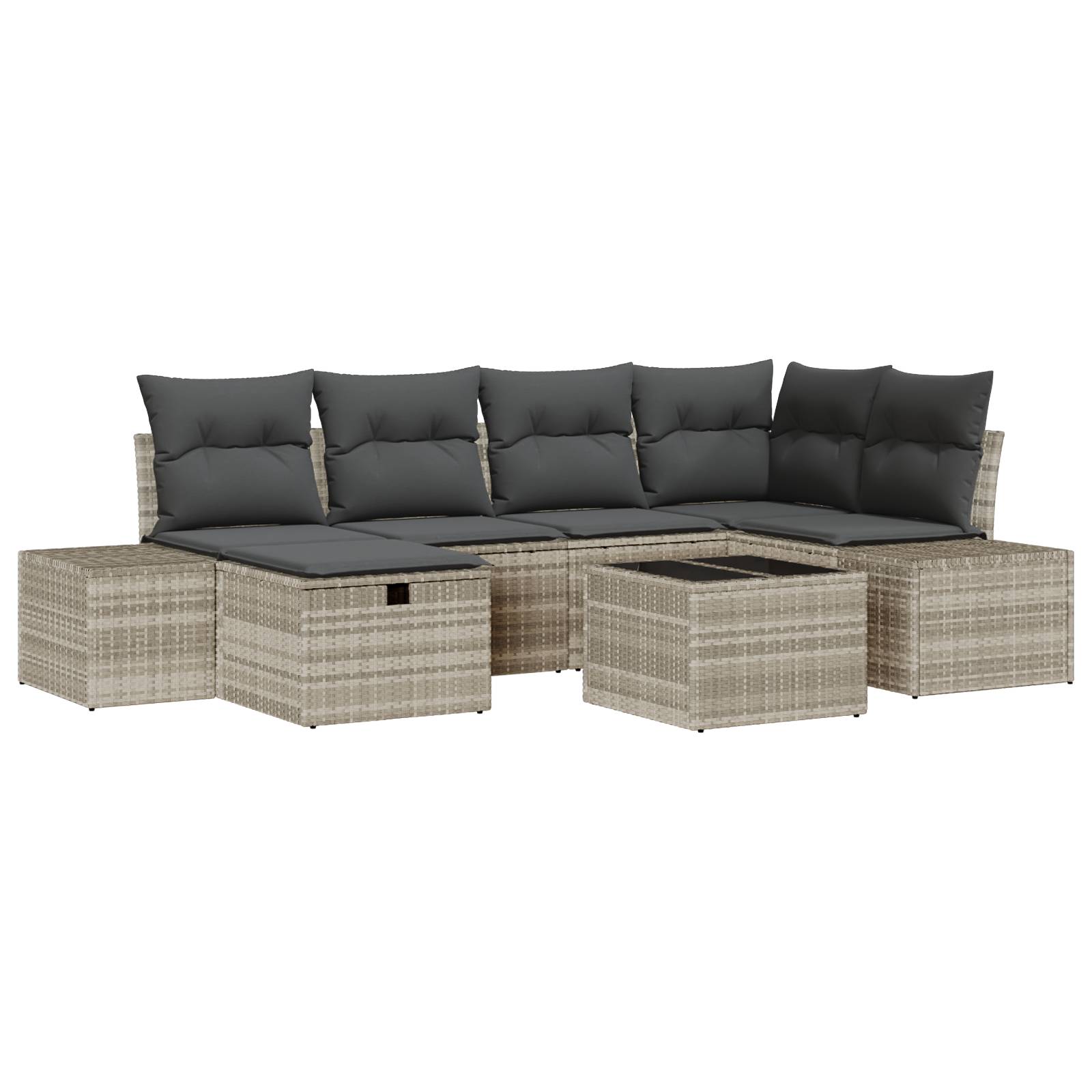 vidaXL 7-tlg. Garten-Sofagarnitur mit Kissen Hellgrau Poly Rattan