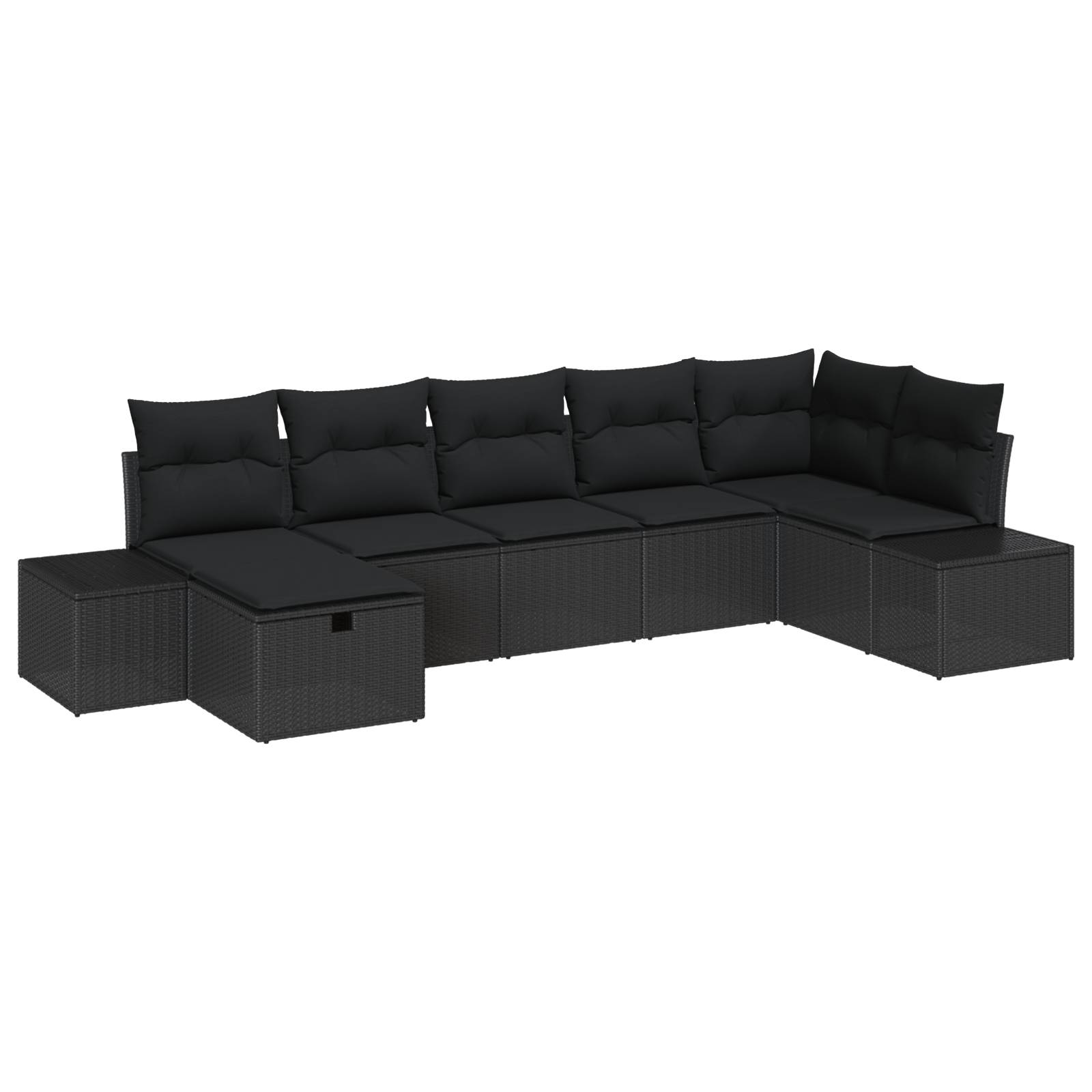 vidaXL 7-tlg. Garten-Sofagarnitur mit Kissen Schwarz Poly Rattan