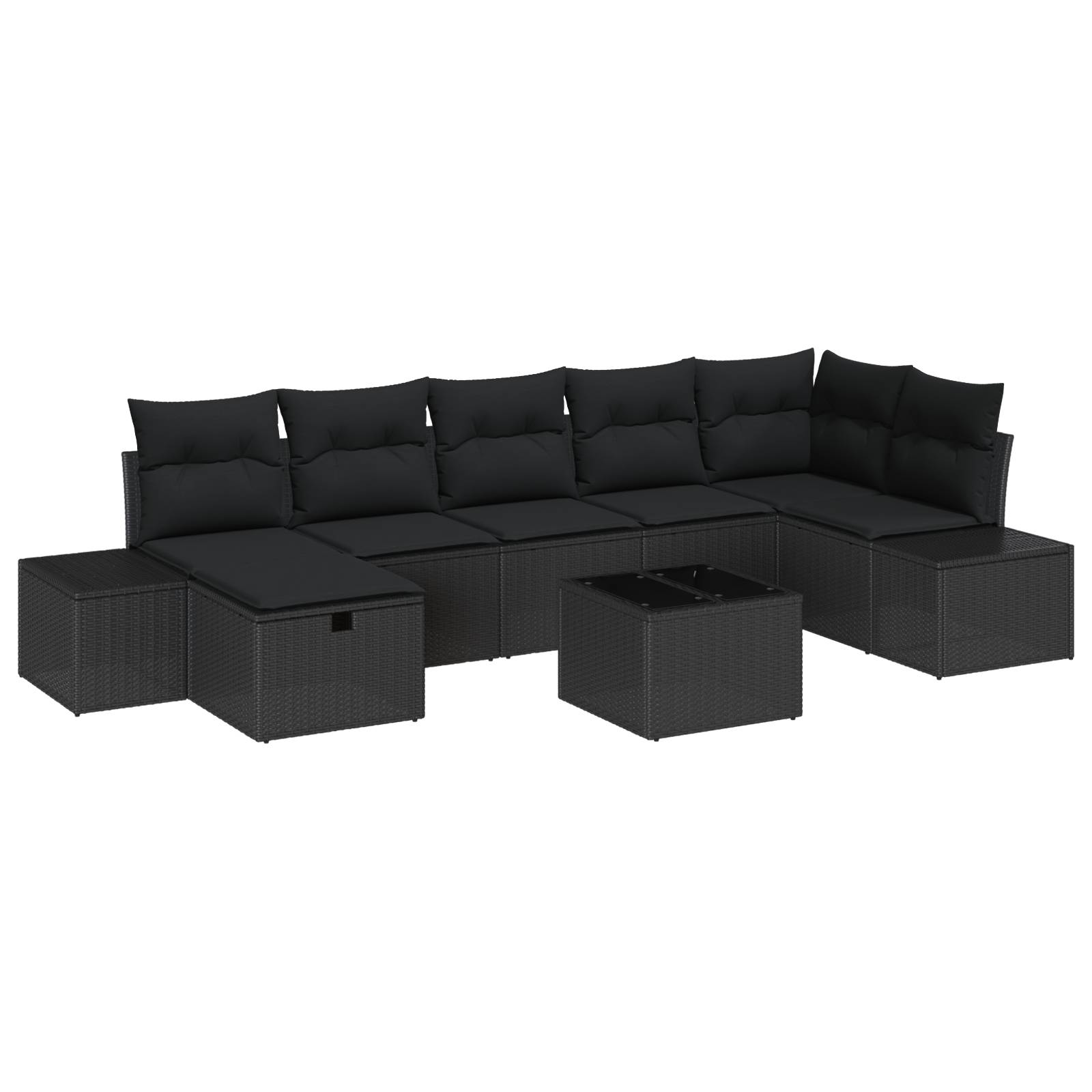 vidaXL 8-teiliges Garten-Sofa-Set mit Kissen Schwarzes Poly-Rattan