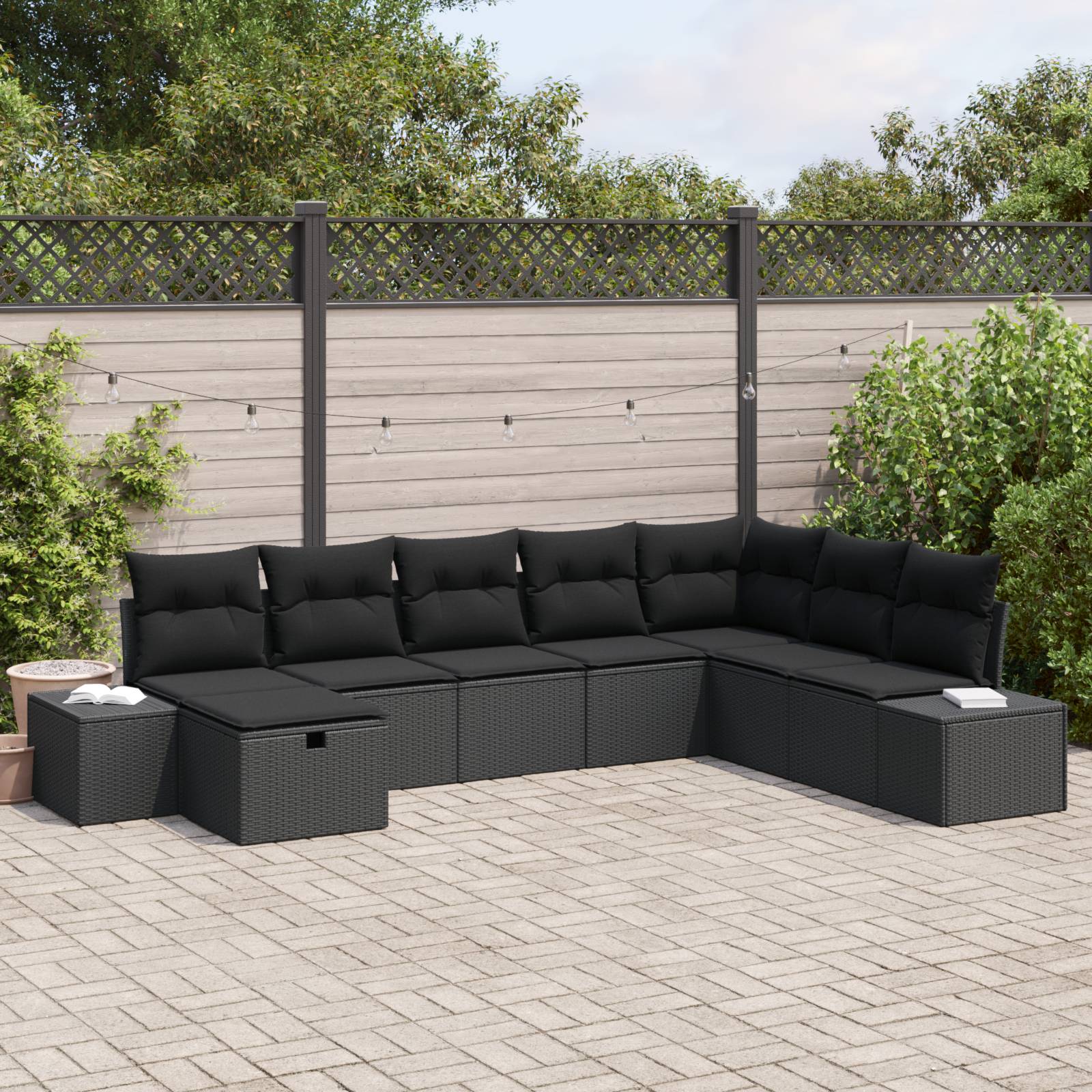 vidaXL 8-tlg. Garten-Sofagarnitur mit Kissen Schwarz Poly Rattan