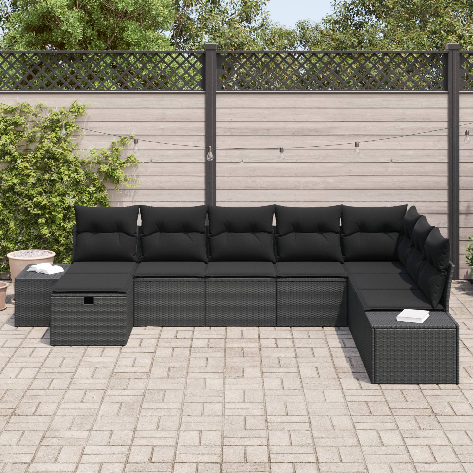 vidaXL 8-tlg. Garten-Sofagarnitur mit Kissen Schwarz Poly Rattan