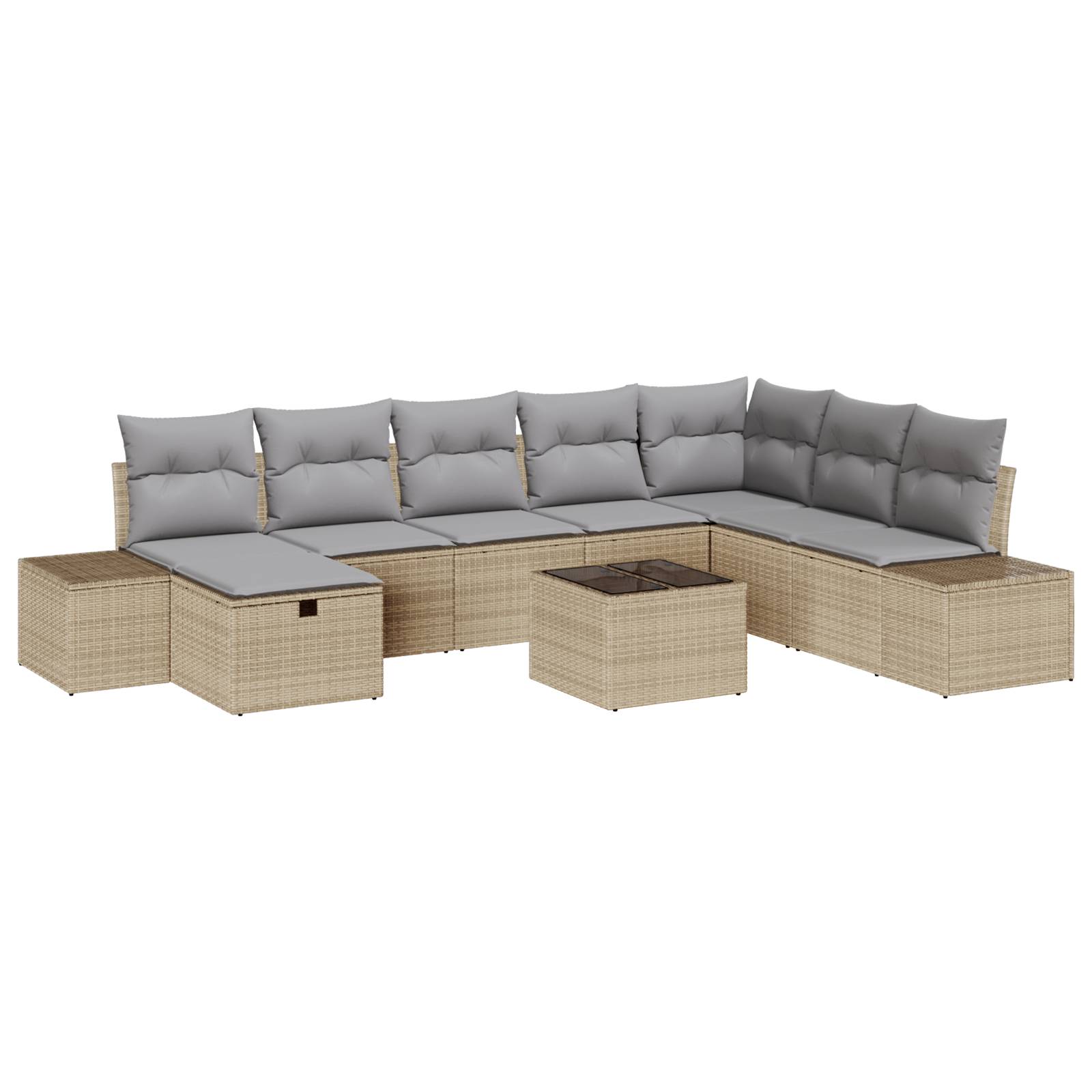 vidaXL 9-tlg. Garten-Sofagarnitur mit Kissen Beige Poly Rattan
