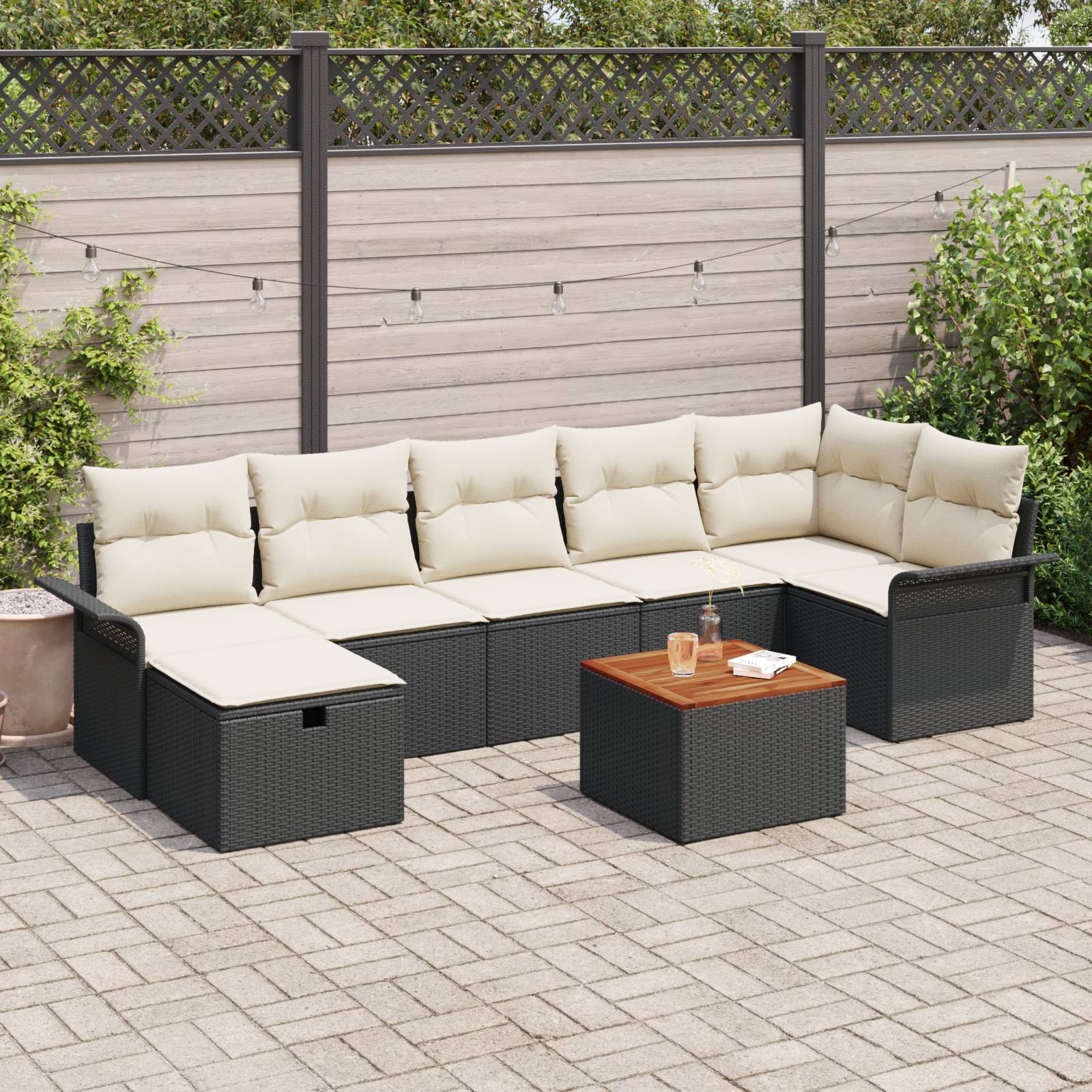 vidaXL 8-teiliges Garten Sofa Set mit Kissen Schwarz Poly Rattan