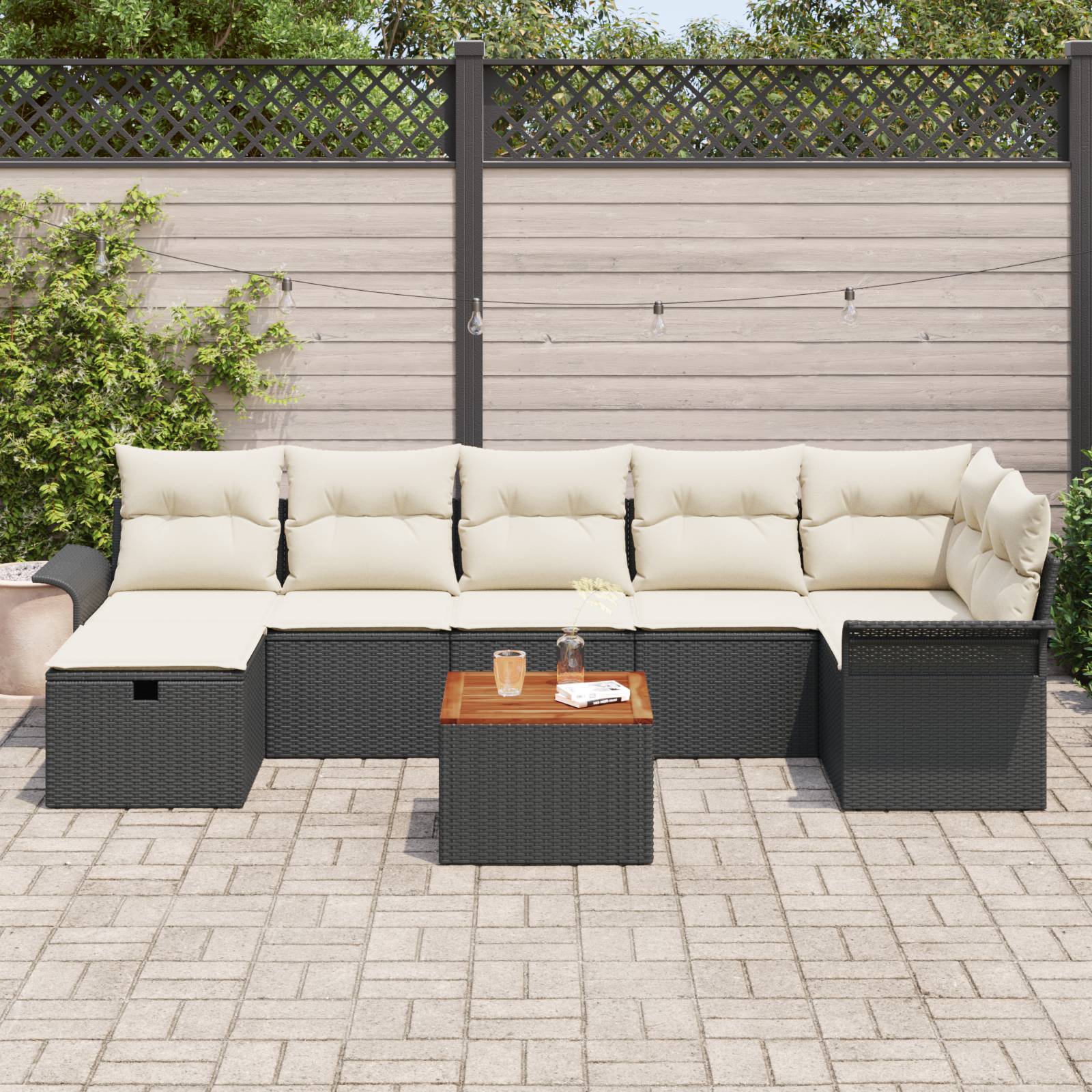 vidaXL 8-teiliges Garten Sofa Set mit Kissen Schwarz Poly Rattan