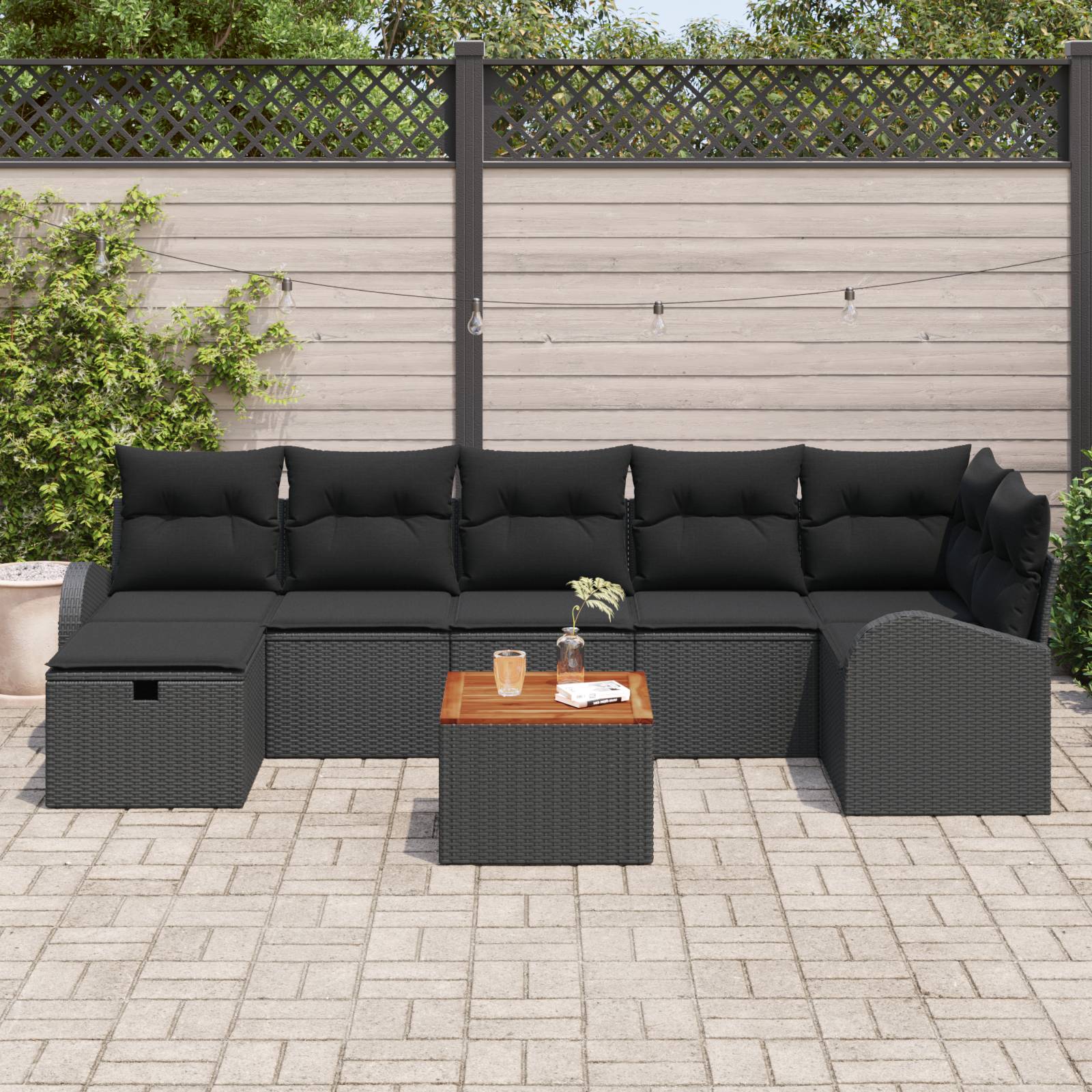 vidaXL 8-teiliges Garten-Sofa-Set mit Kissen Schwarz Poly-Rattan