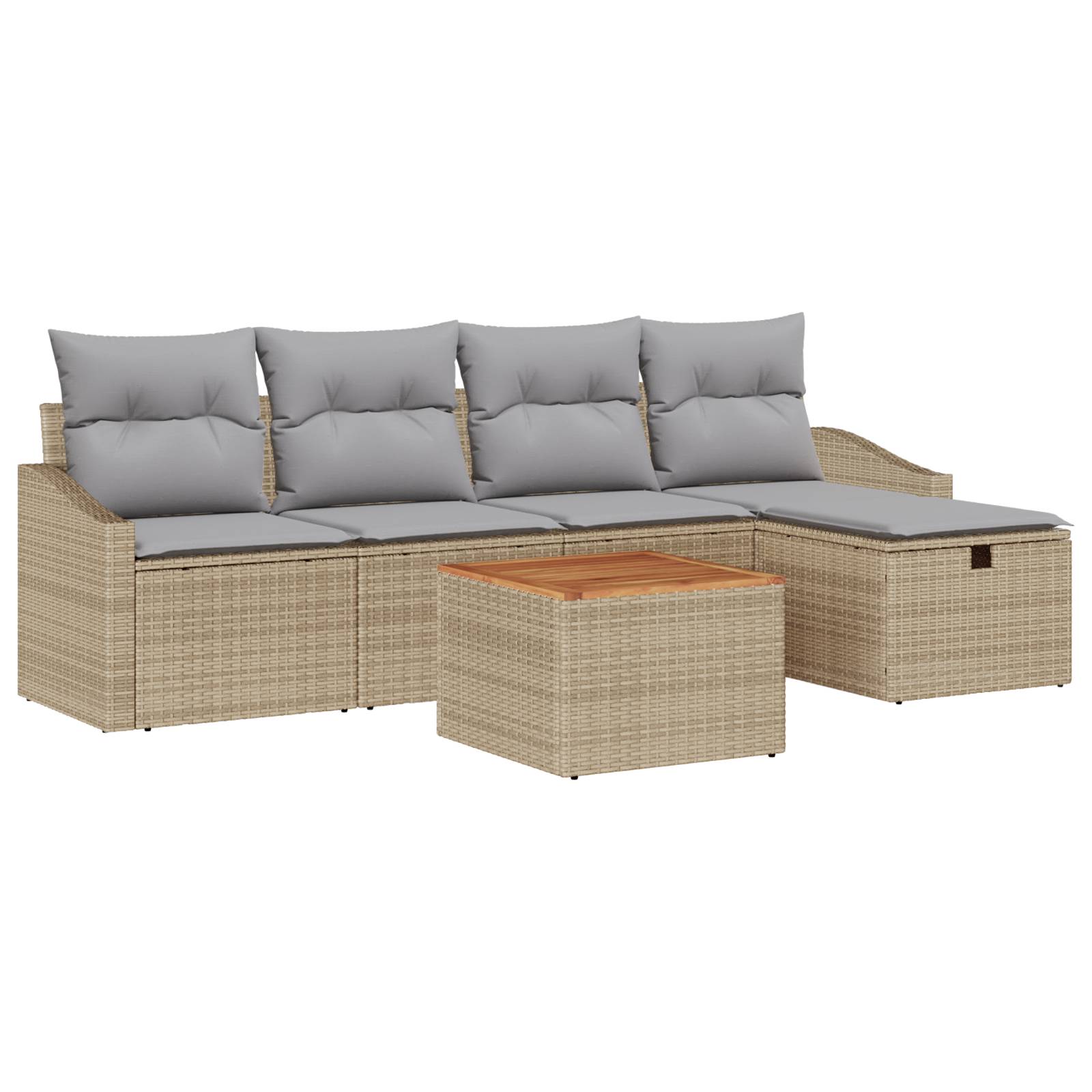 vidaXL 6-tlg. Garten-Sofagarnitur mit Kissen Beige Poly Rattan