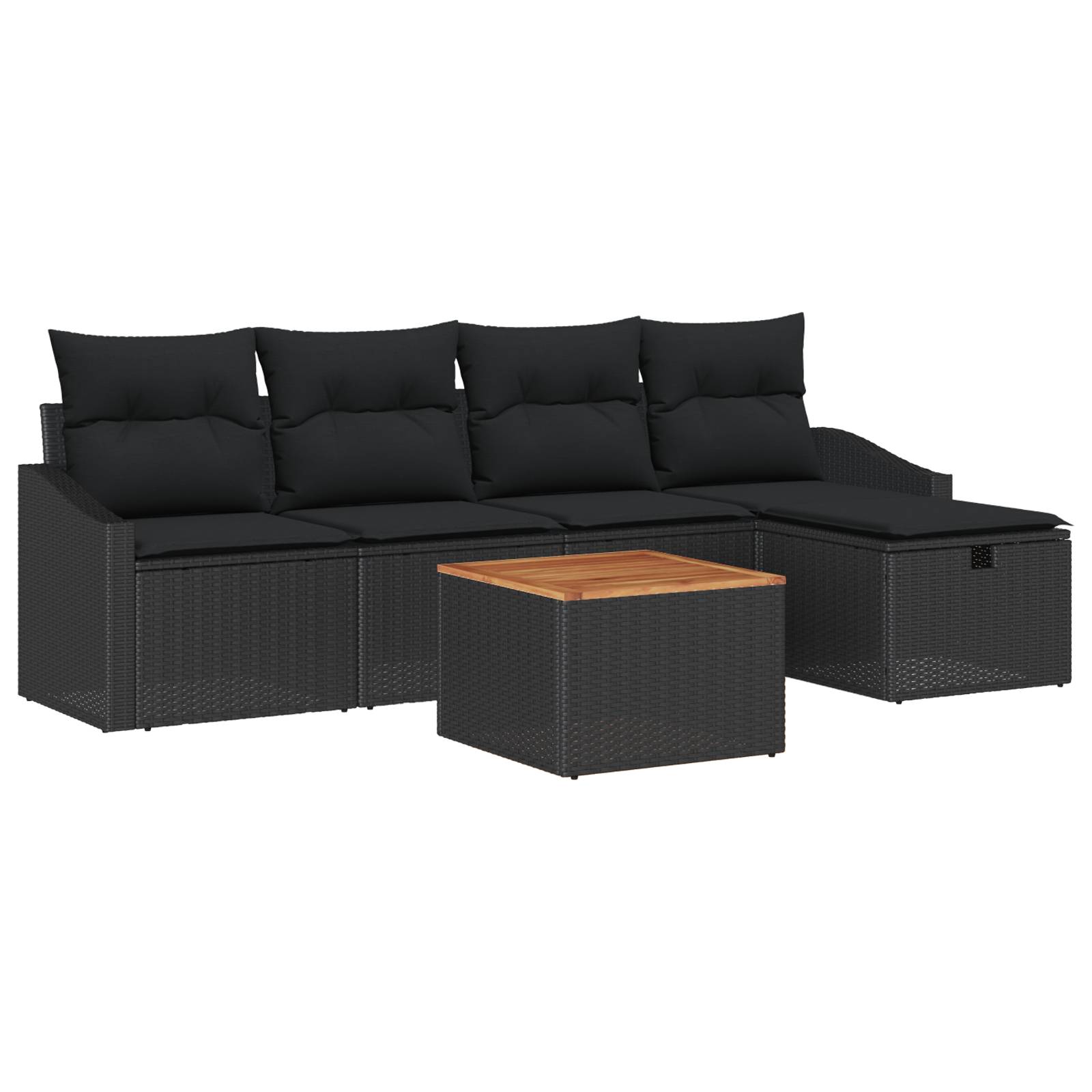 vidaXL 6-tlg. Garten-Sofagarnitur mit Kissen Schwarz Poly Rattan