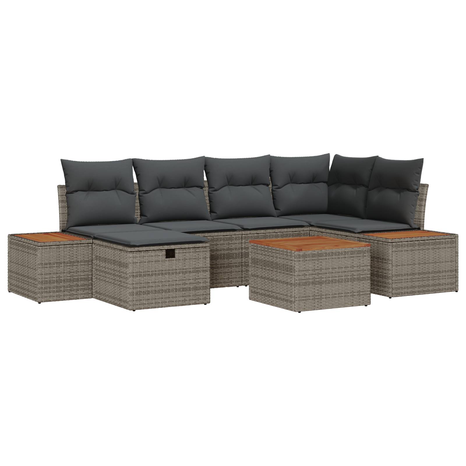 vidaXL 7-tlg. Garten-Sofagarnitur mit Kissen Grau Poly Rattan