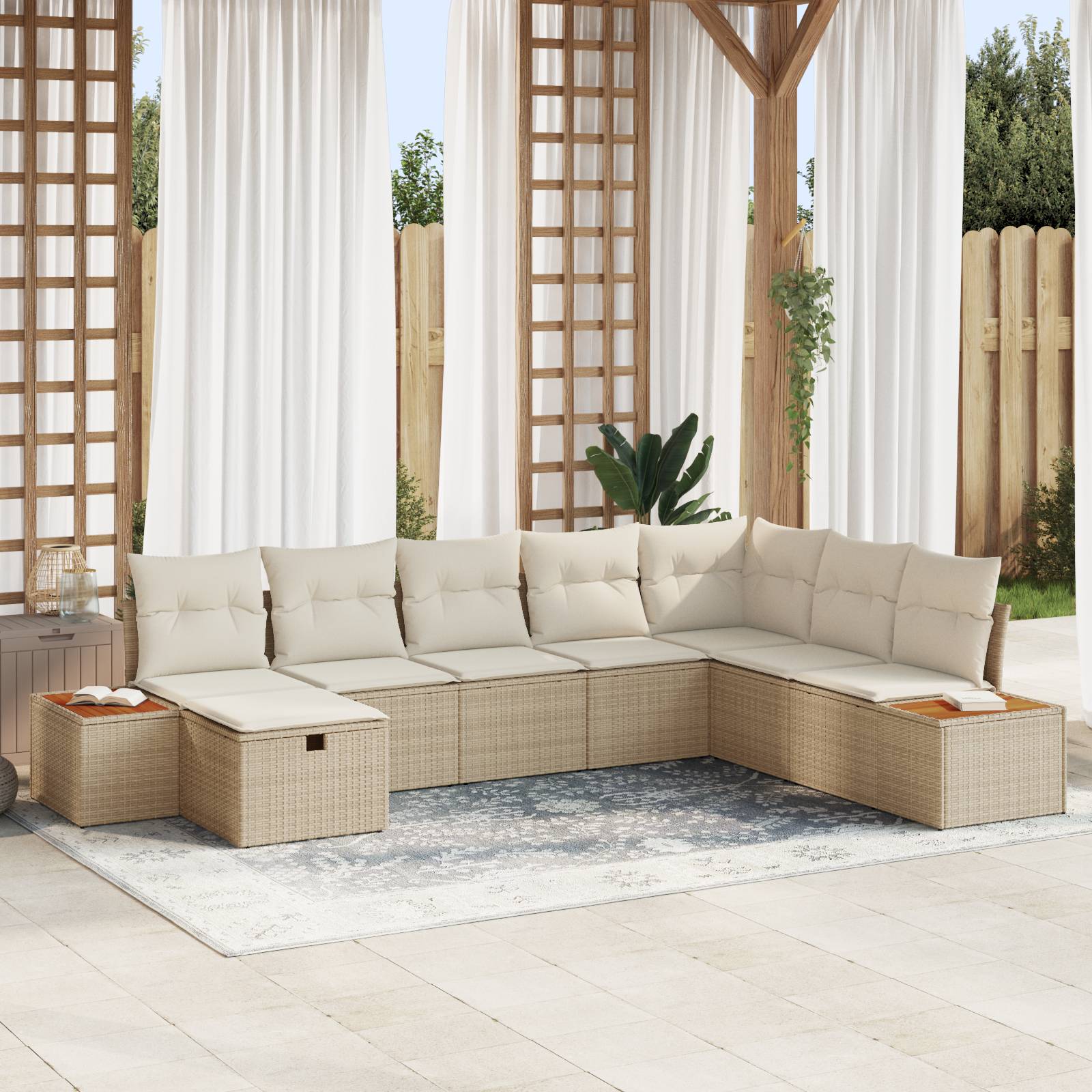 vidaXL 8-tlg. Garten-Sofagarnitur mit Kissen Beige Poly Rattan