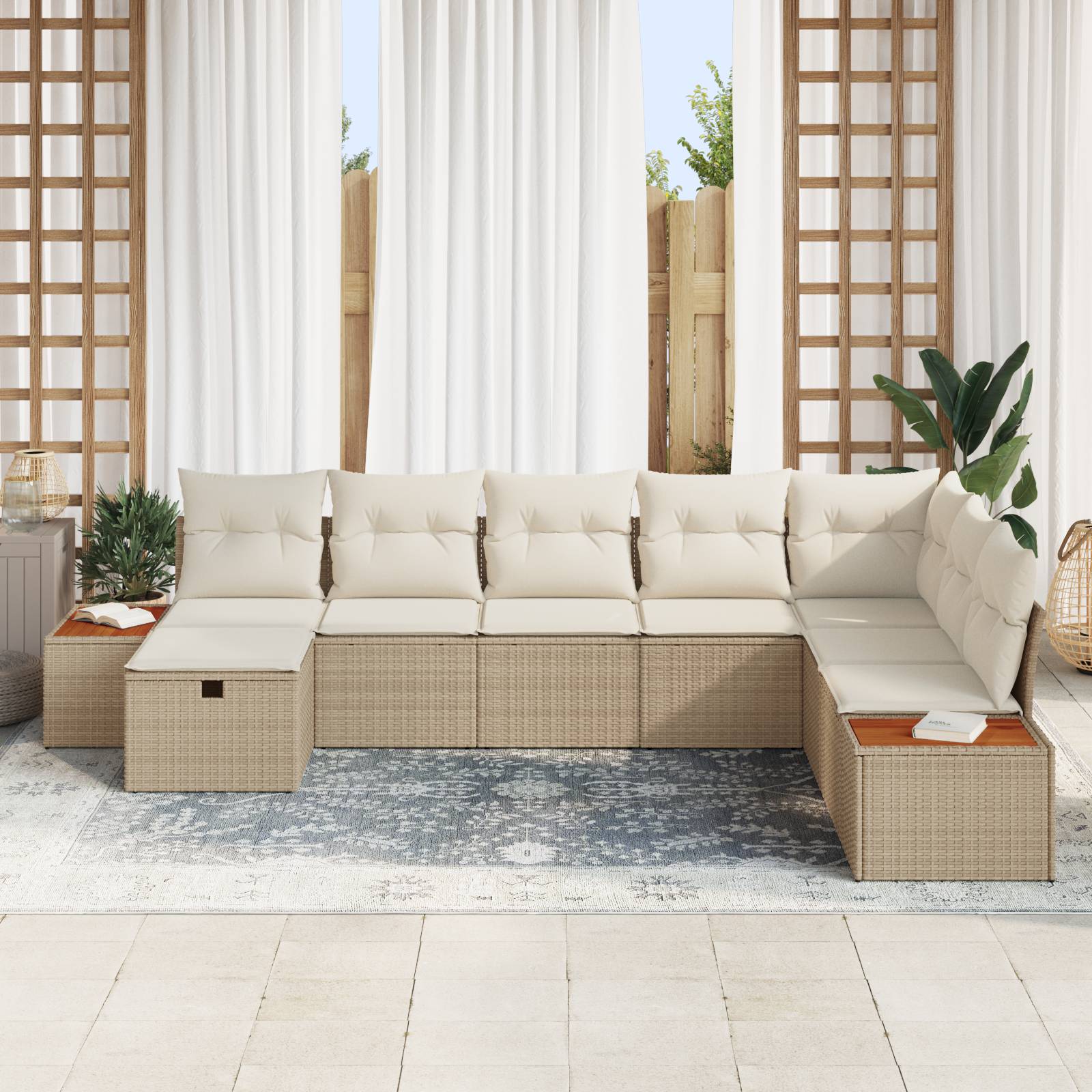vidaXL 8-tlg. Garten-Sofagarnitur mit Kissen Beige Poly Rattan