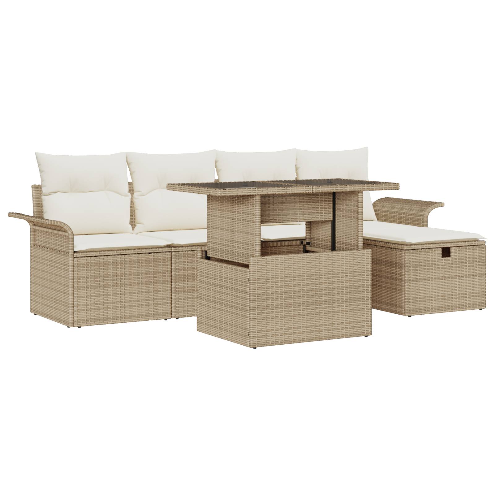 vidaXL 6-teiliges Garten Sofa Set mit Kissen Beige Poly Rattan
