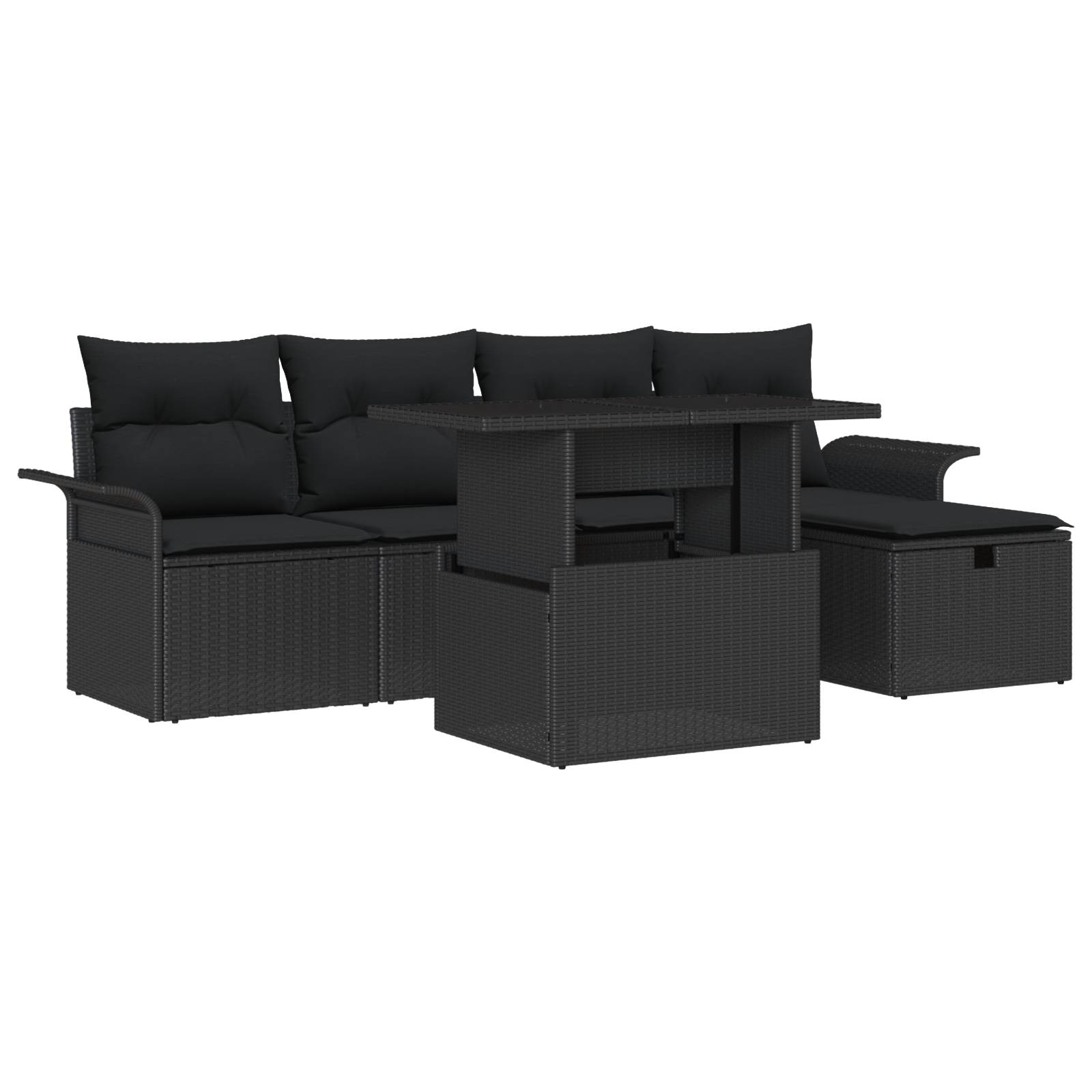vidaXL 6-teiliges Garten-Sofa-Set mit Kissen Schwarz Poly Rattan