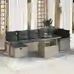 vidaXL 8-teiliges Garten-Sofa-Set mit Kissen, Hellgrau, Poly Rattan vidaXL 8-teiliges Garten-Sofa-Set mit Kissen, Hellgrau, Poly Rattan