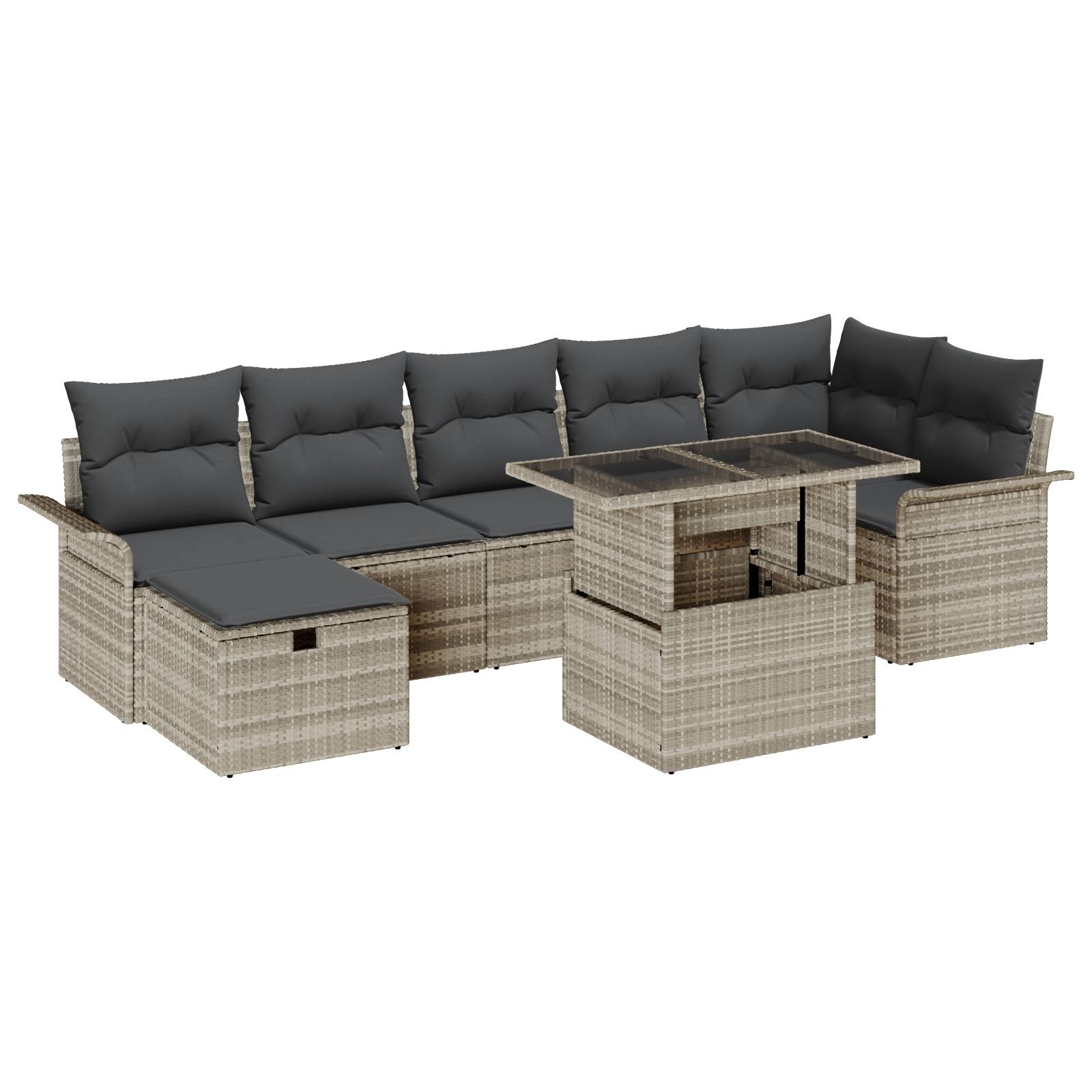 vidaXL 8-teiliges Garten-Sofa-Set mit Kissen, Hellgrau, Poly Rattan