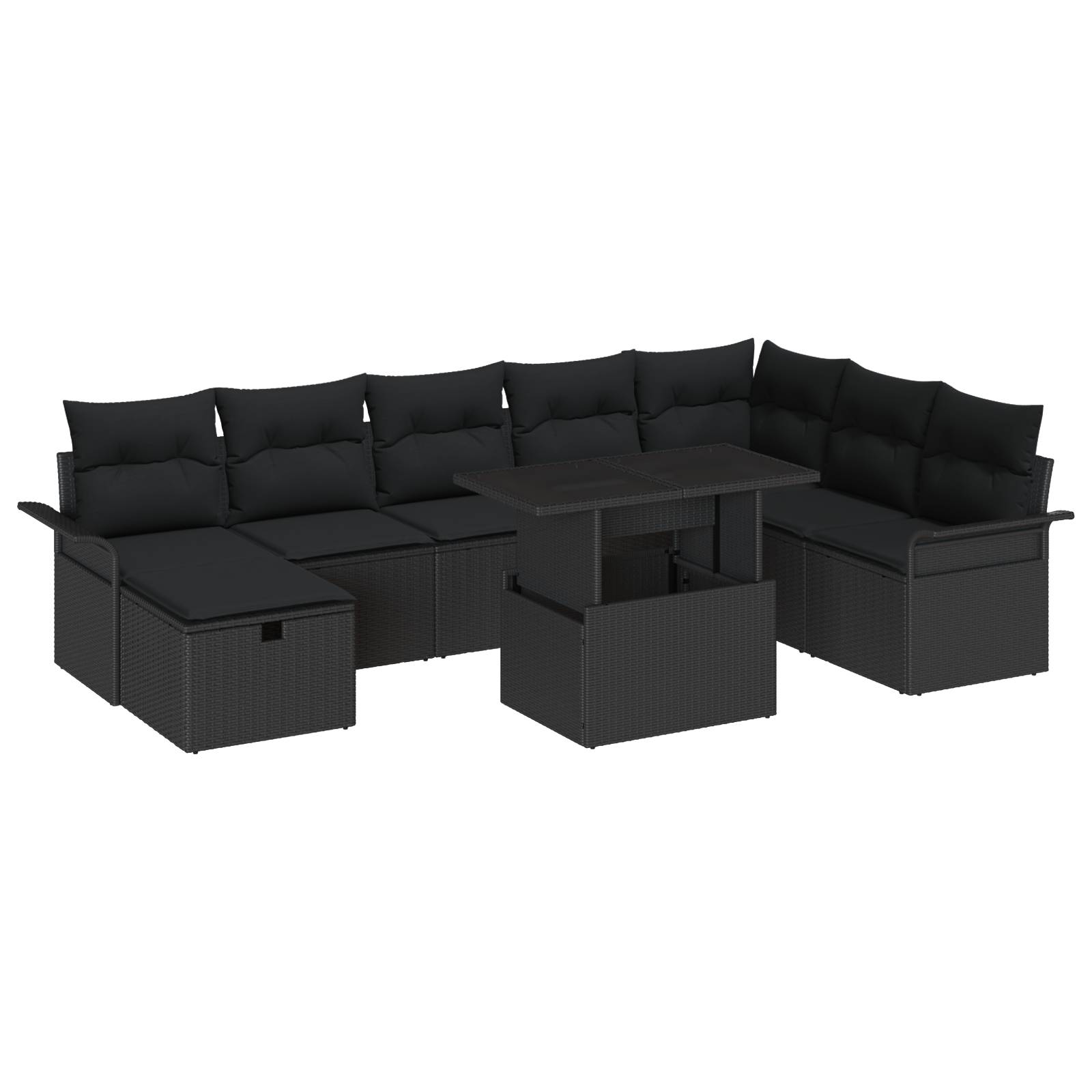 vidaXL 9-teiliges Garten-Sofa-Set mit Kissen Schwarz Poly Rattan