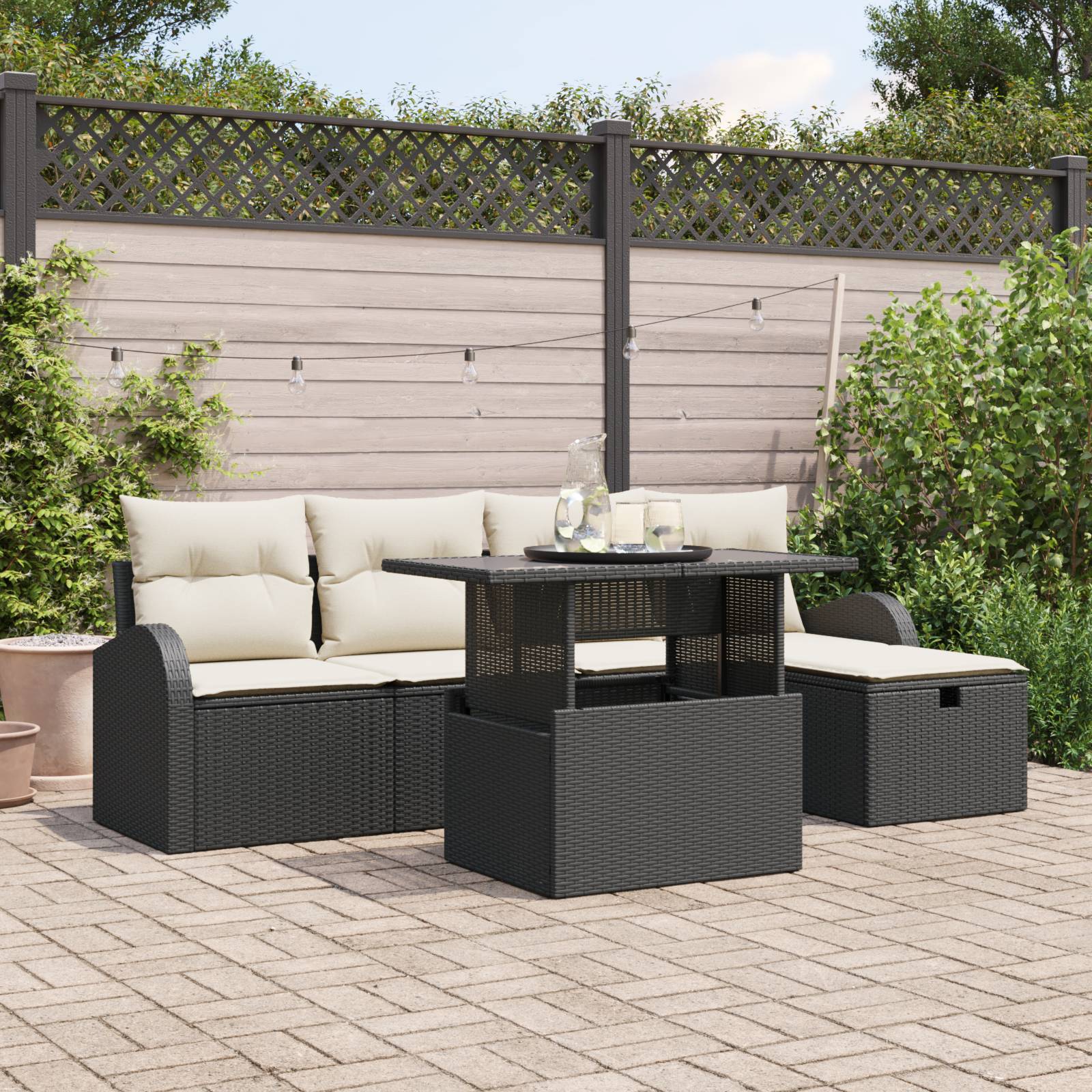vidaXL 6-teiliges Garten-Sofa-Set mit Kissen Schwarz Poly-Rattan
