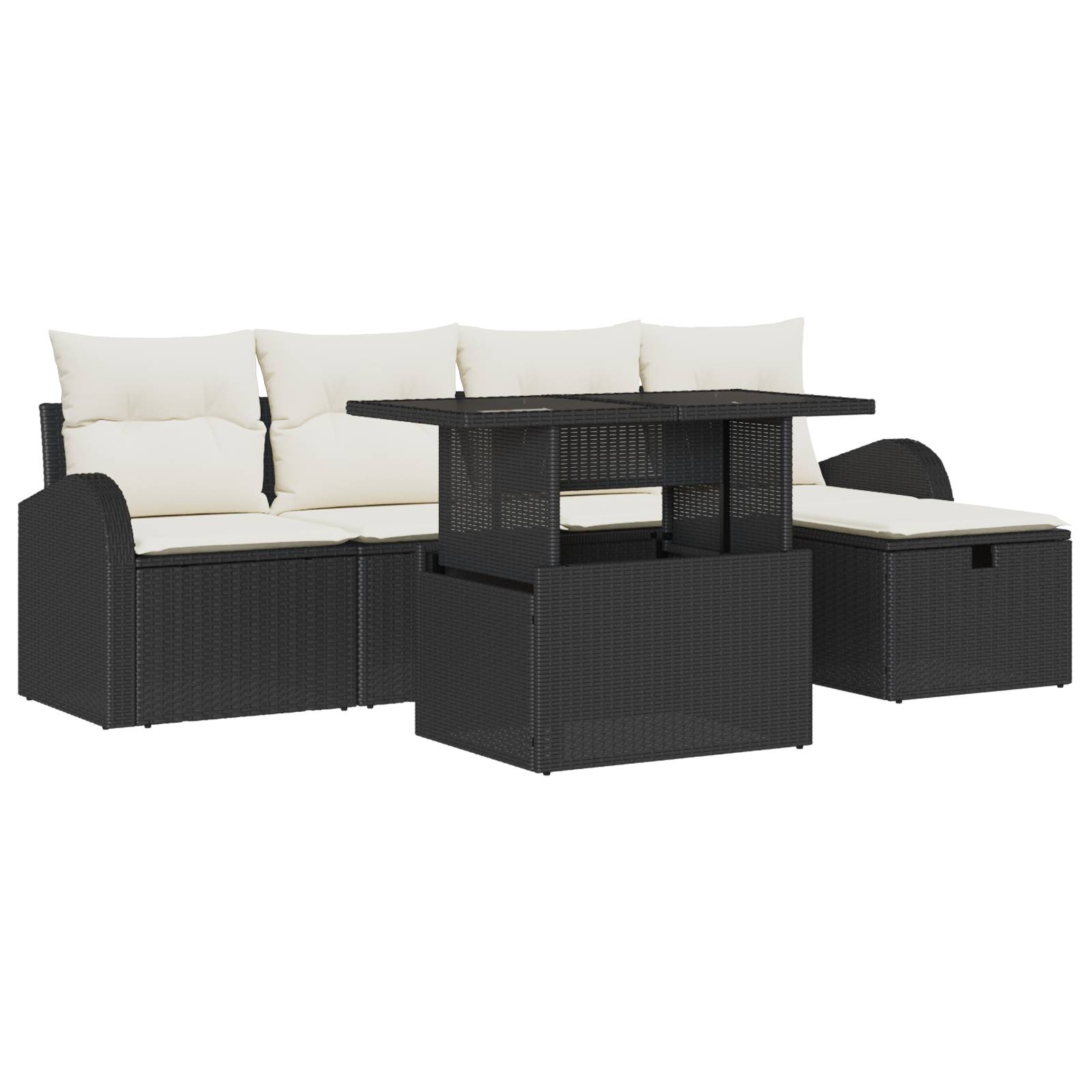 vidaXL 6-teiliges Garten-Sofa-Set mit Kissen Schwarz Poly-Rattan