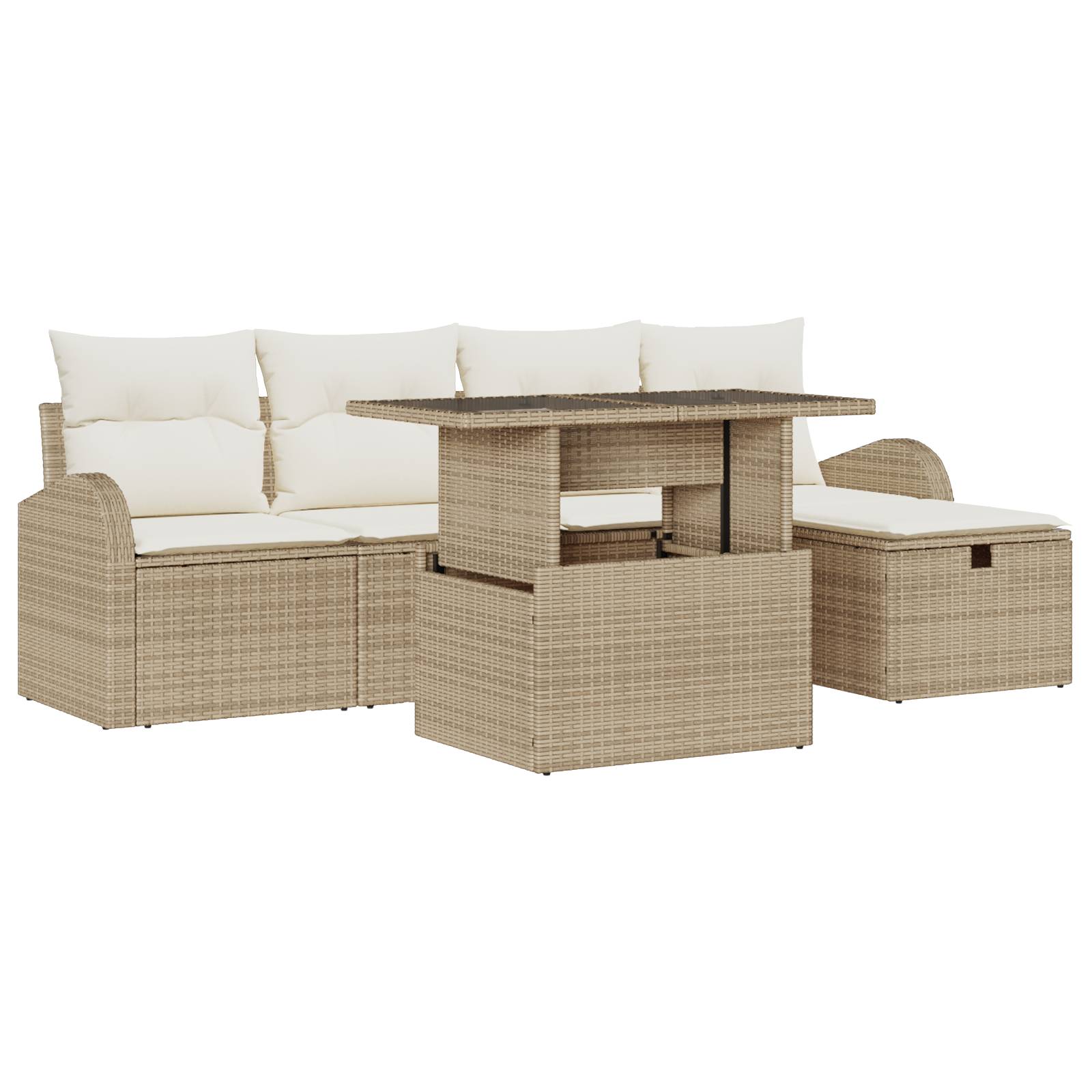 vidaXL 6-tlg. Garten-Sofagarnitur mit Kissen Beige Poly Rattan