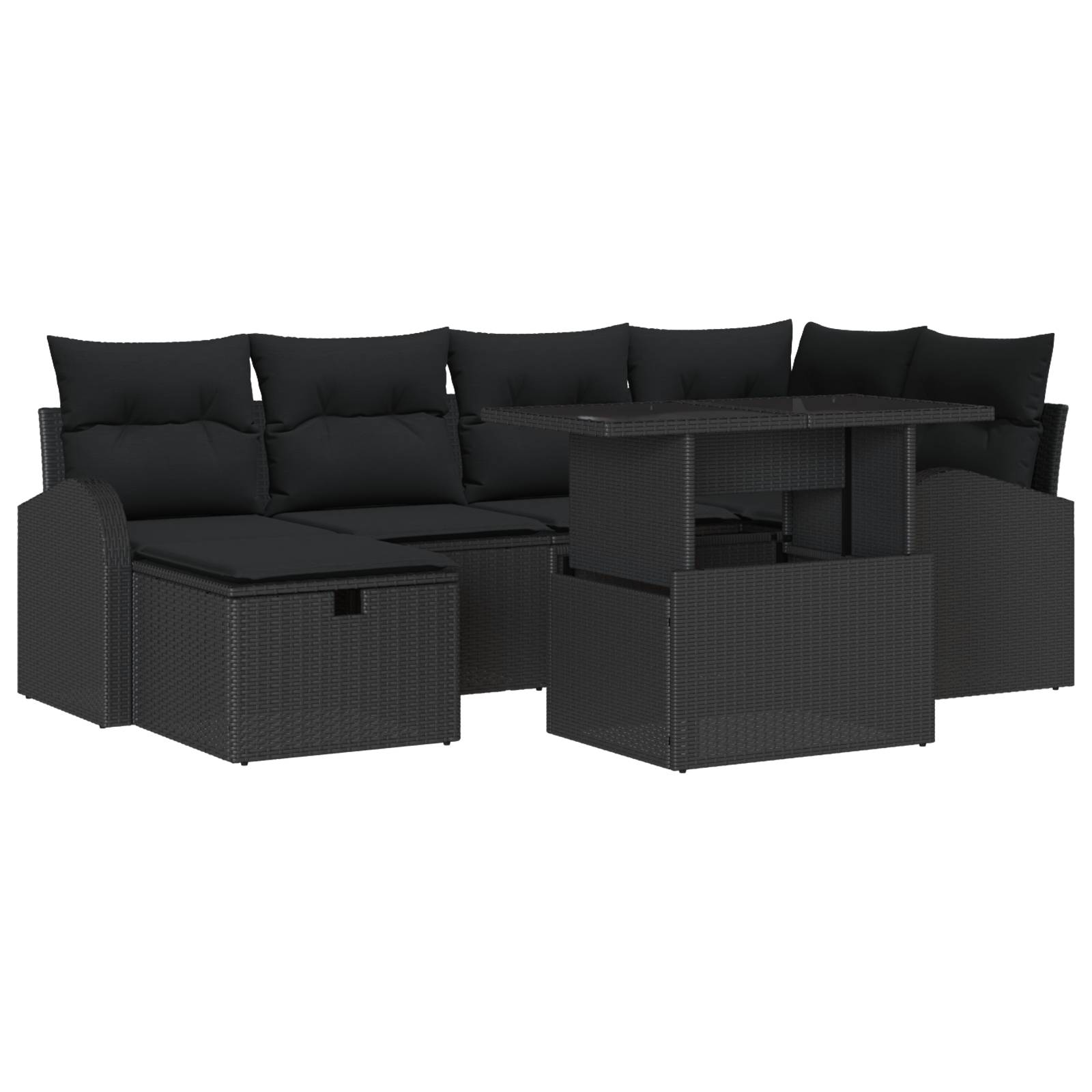 vidaXL 7-teiliges Garten Sofa Set mit Kissen Schwarz Poly Rattan