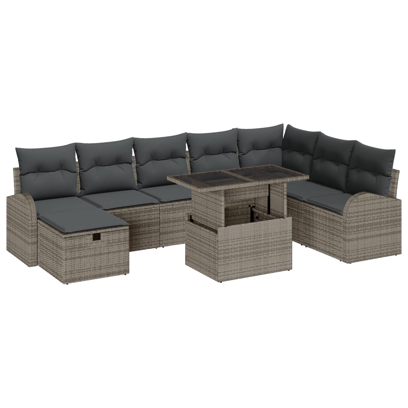 vidaXL 9-tlg. Garten-Sofagarnitur mit Kissen Grau Poly Rattan