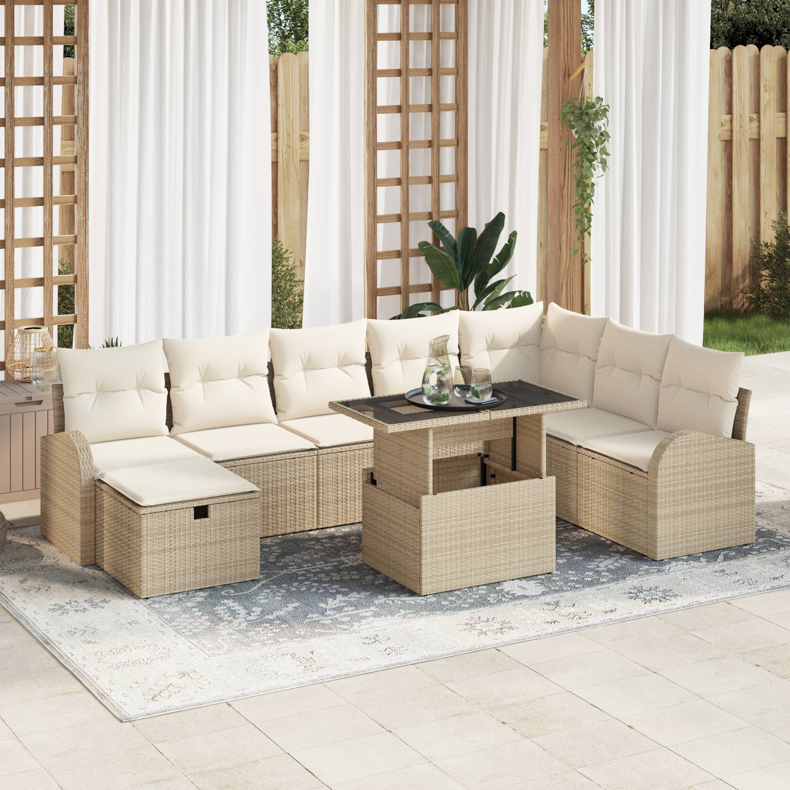 vidaXL 9-teilige Garten Sofa Set mit Kissen Beige Poly Rattan