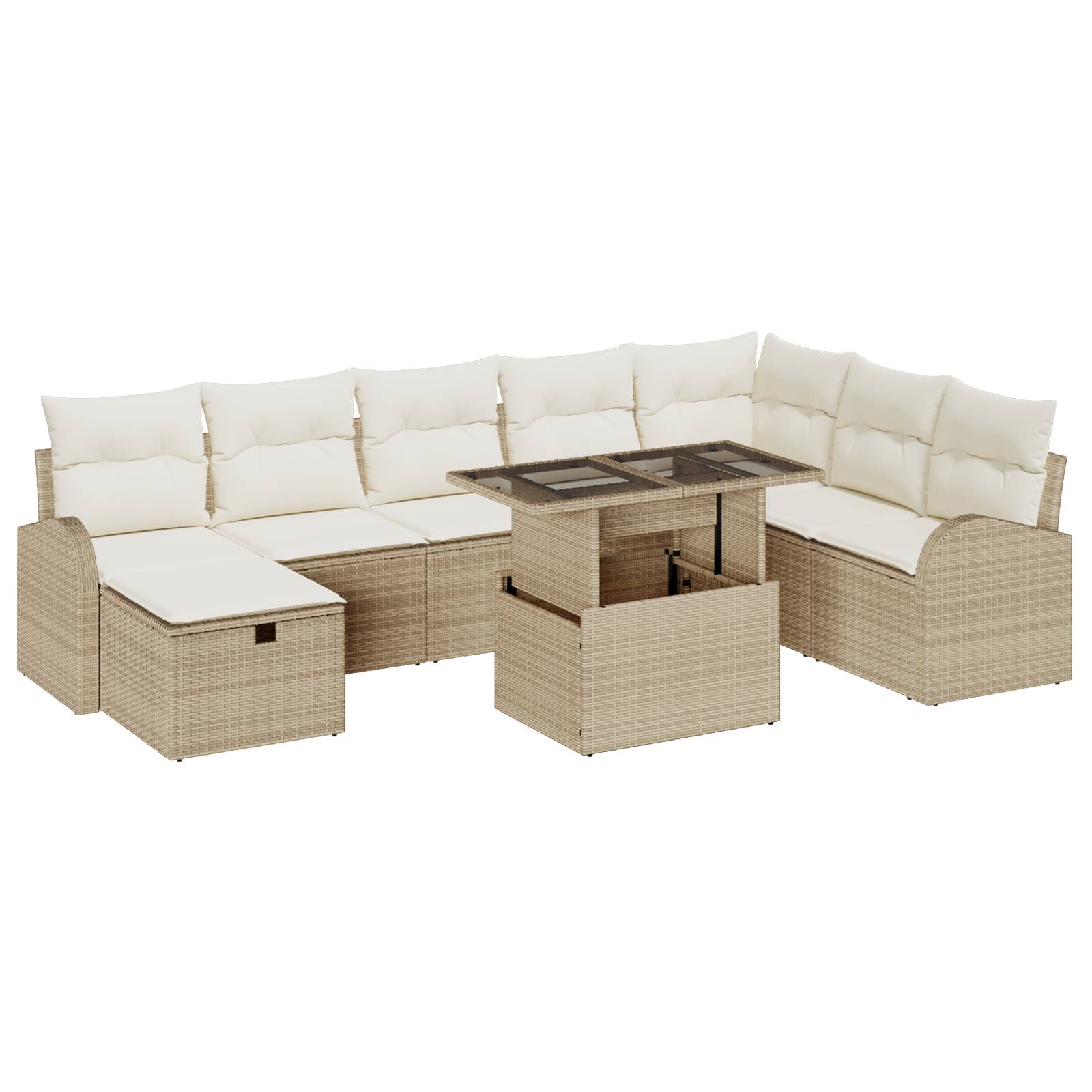 vidaXL 9-teilige Garten Sofa Set mit Kissen Beige Poly Rattan