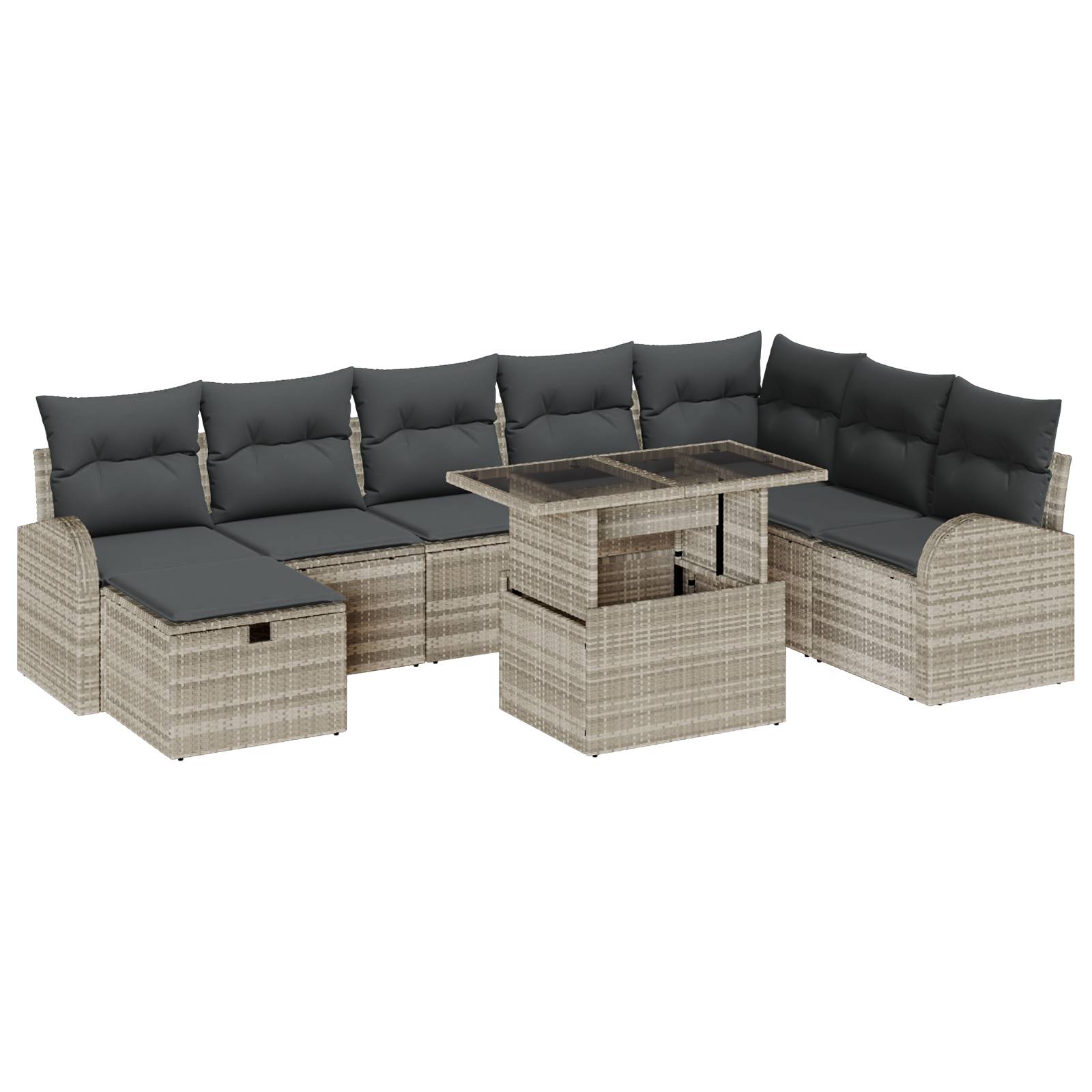 vidaXL 9-tlg. Garten-Sofagarnitur mit Kissen Hellgrau Poly Rattan