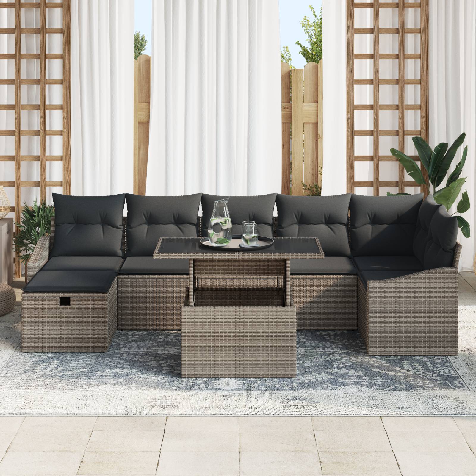 vidaXL 8-teiliges Garten-Sofa-Set mit Kissen Grau Poly Rattan