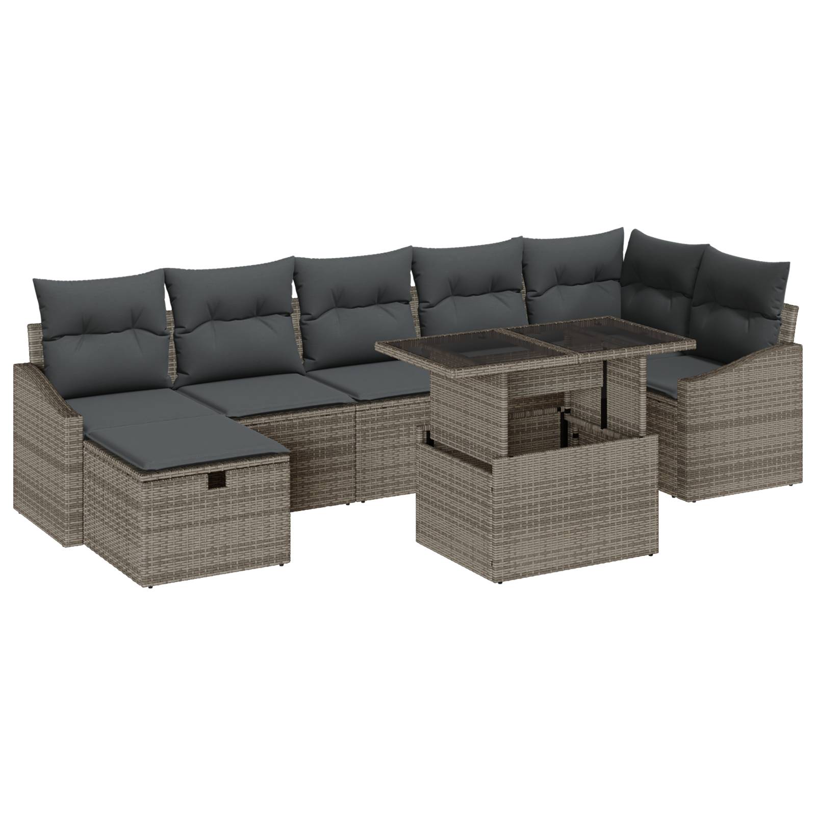 vidaXL 8-teiliges Garten-Sofa-Set mit Kissen Grau Poly Rattan