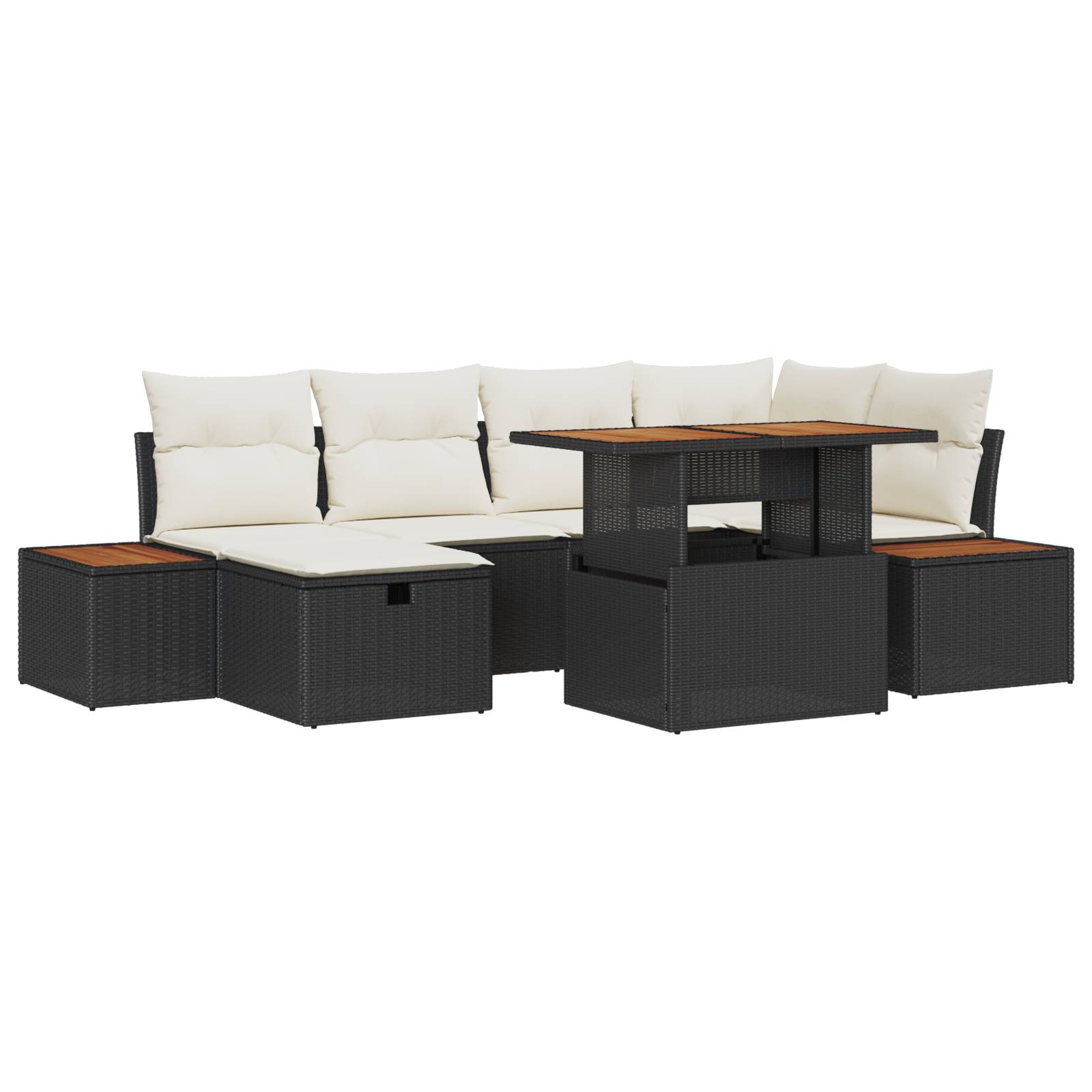 vidaXL 7-tlg. Garten-Sofagarnitur mit Kissen Schwarz Poly Rattan