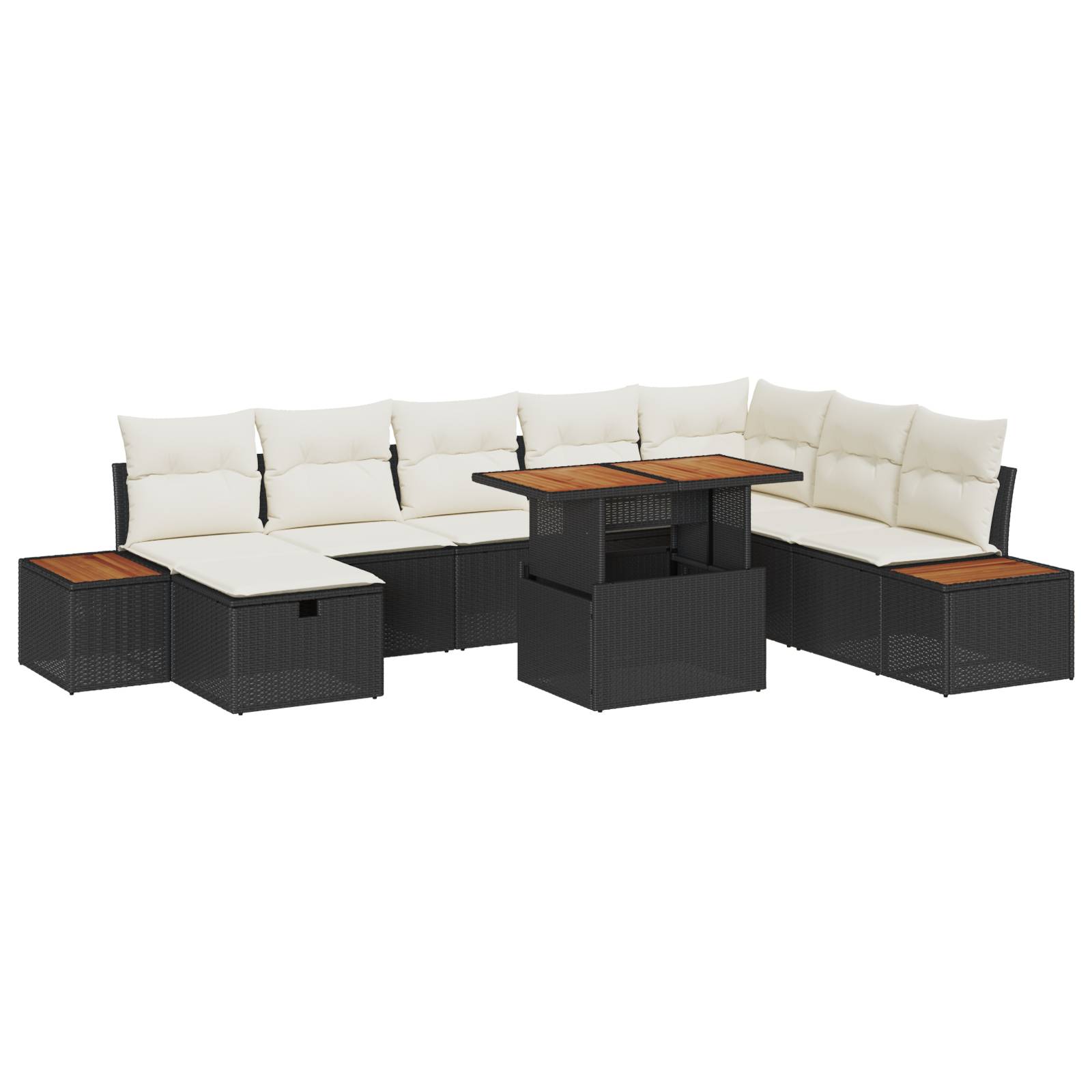 vidaXL 9-teiliges Garten-Sofa-Set mit Kissen Schwarz Poly Rattan Akazie