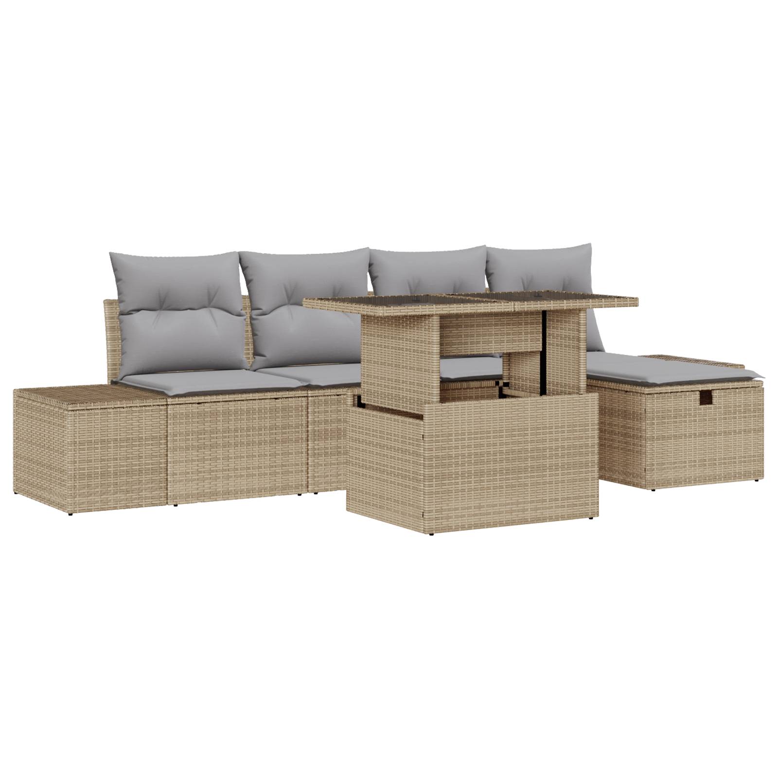 vidaXL 6-tlg. Garten-Sofagarnitur mit Kissen Beige Poly Rattan