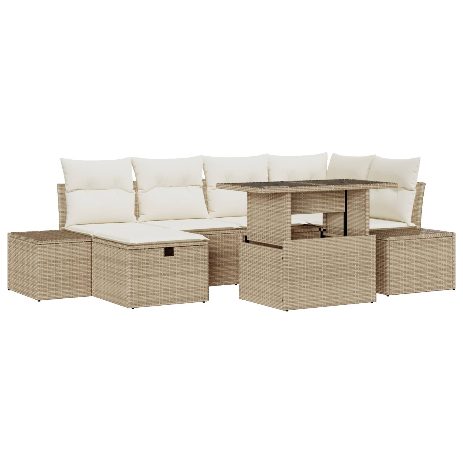 vidaXL 7-tlg. Garten-Sofagarnitur mit Kissen Beige Poly Rattan