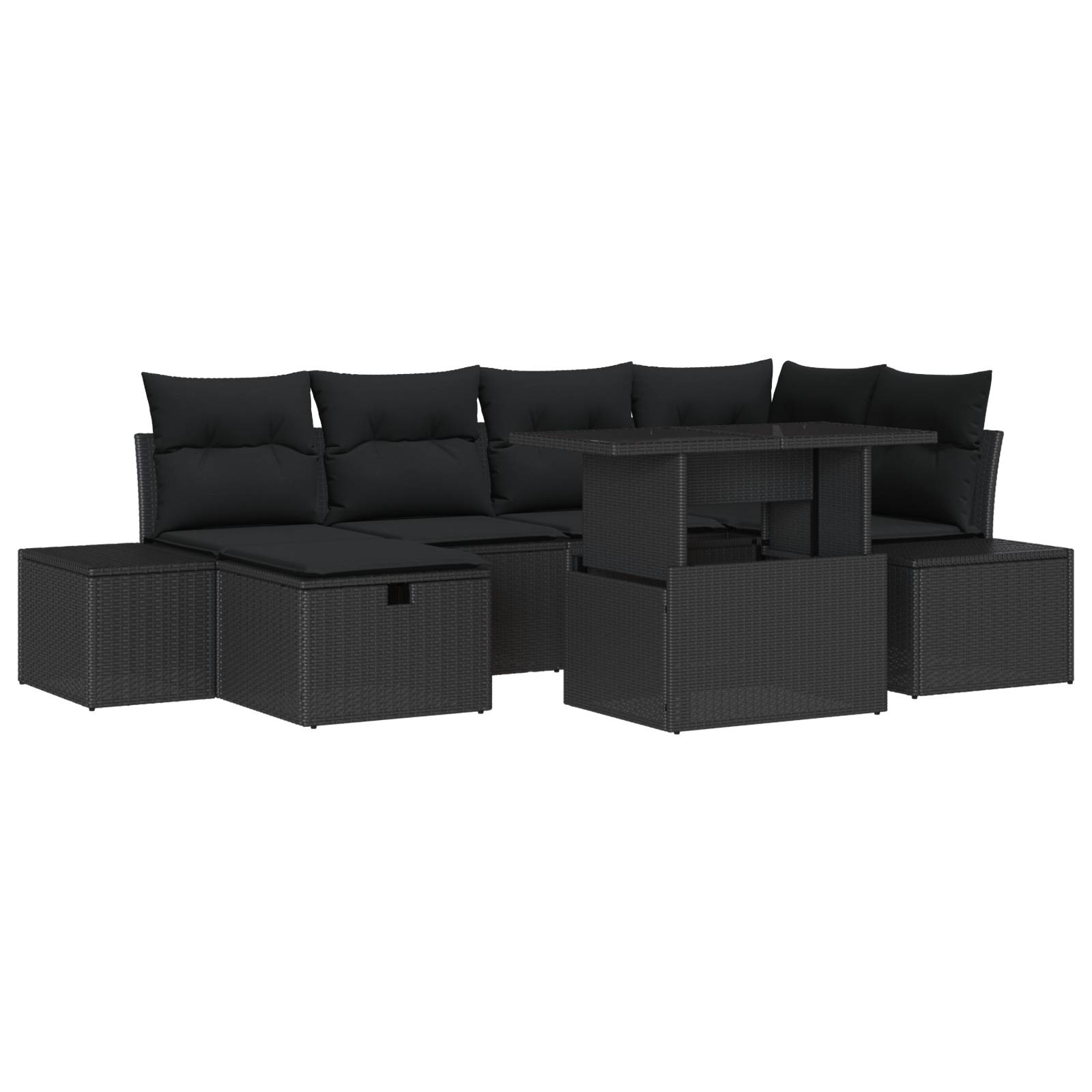 vidaXL 7-tlg. Garten-Sofagarnitur mit Kissen Schwarz Poly Rattan