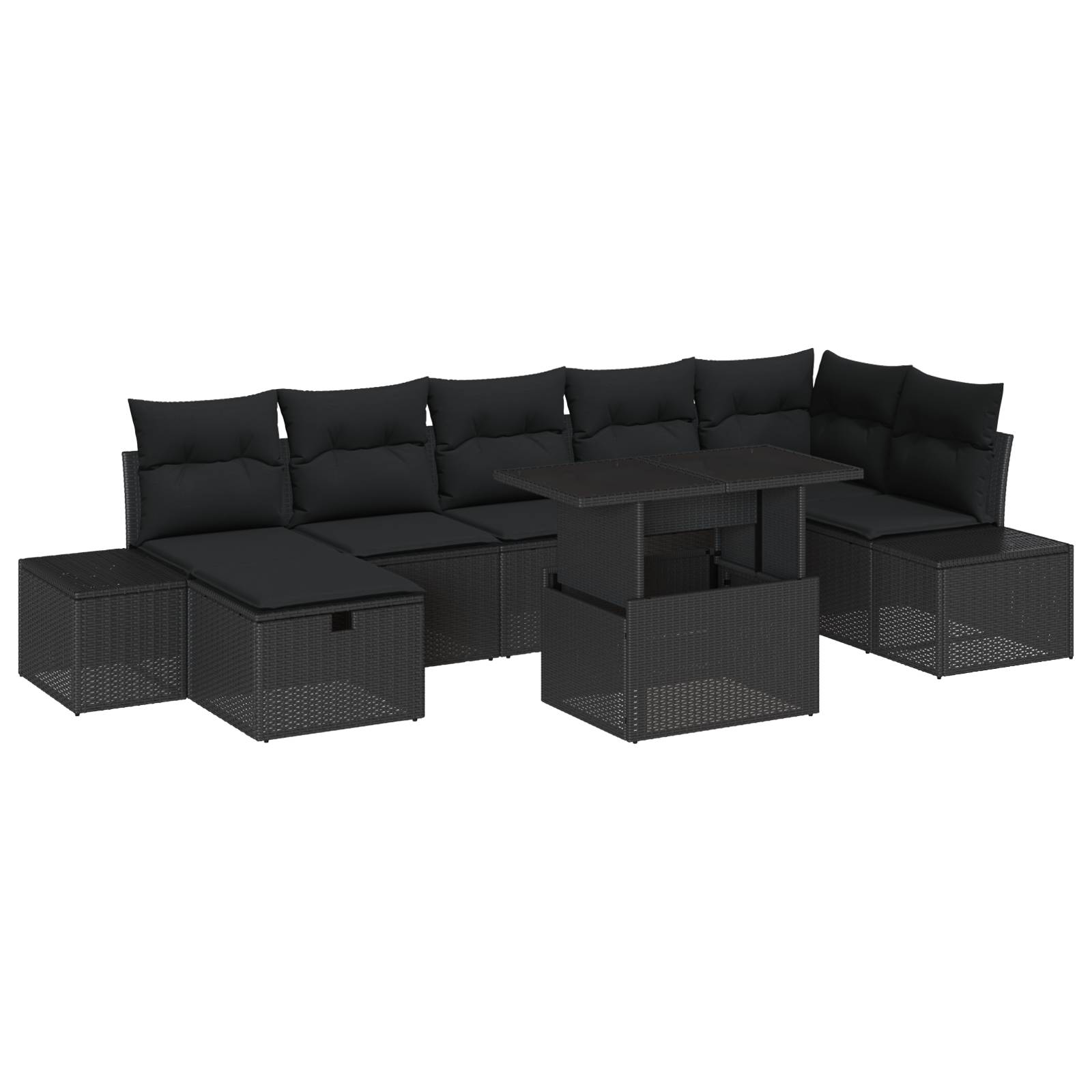 vidaXL 8-tlg. Garten-Sofagarnitur mit Kissen Schwarz Poly Rattan