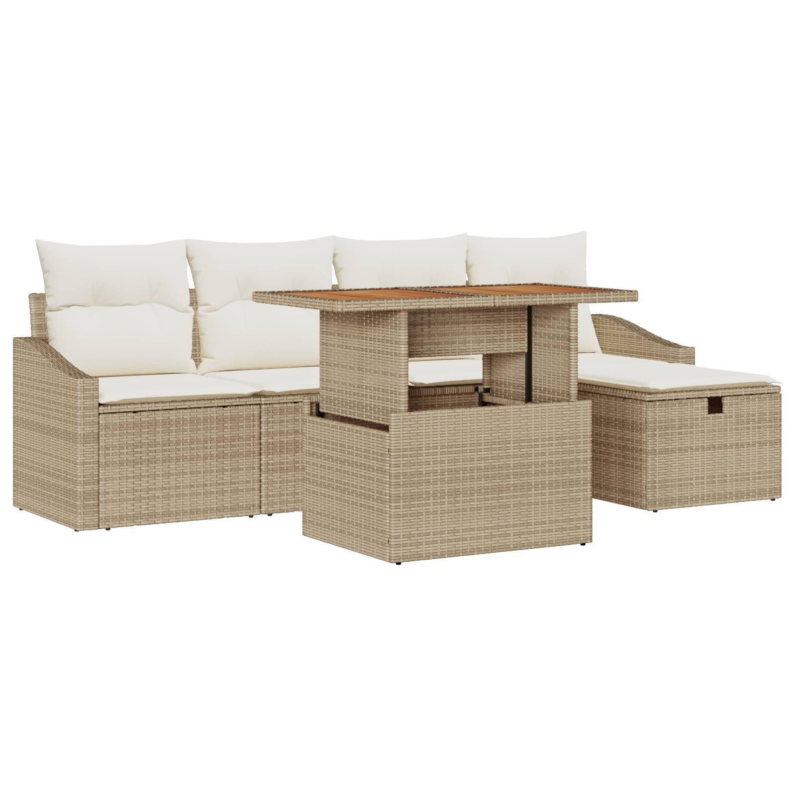 vidaXL 6-tlg. Garten-Sofagarnitur mit Kissen Beige Poly Rattan