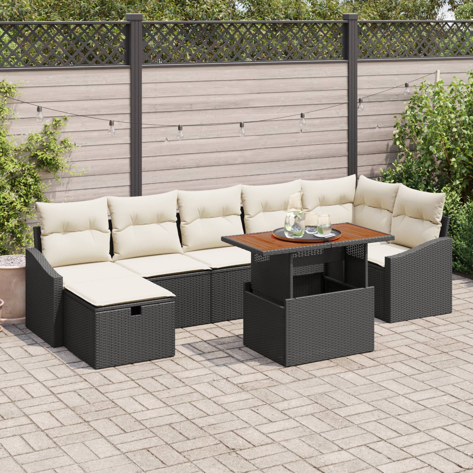 vidaXL 8-tlg. Garten-Sofagarnitur mit Kissen Schwarz Poly Rattan