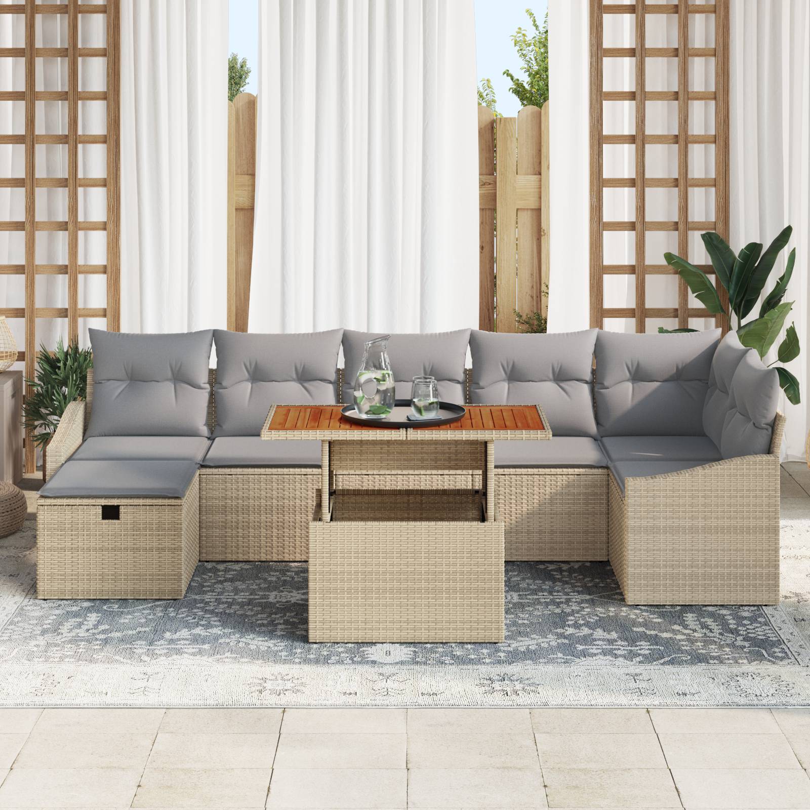 vidaXL 8-tlg. Garten-Sofagarnitur mit Kissen Beige Poly Rattan