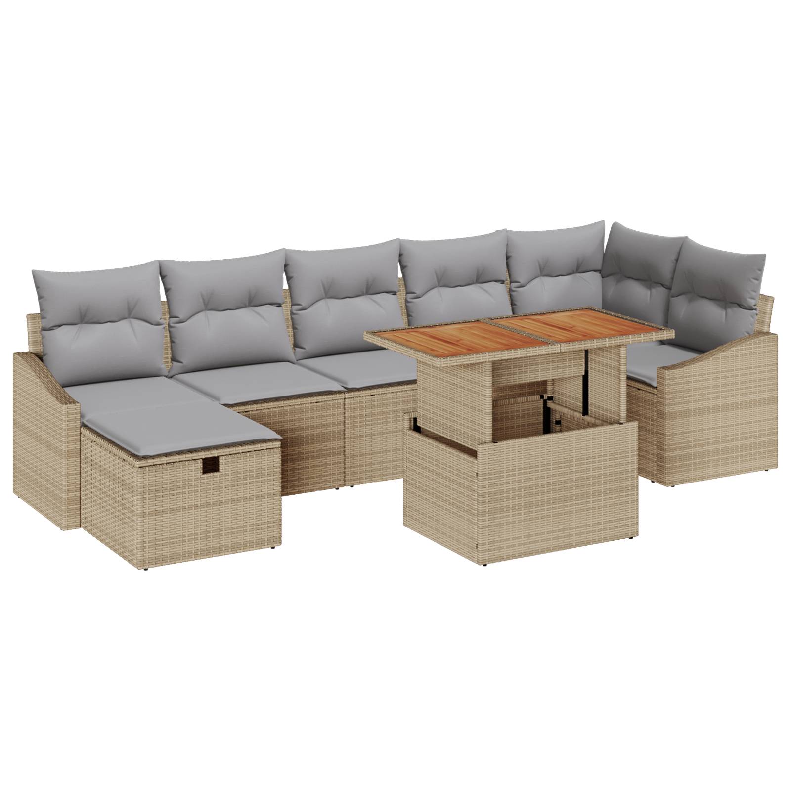 vidaXL 8-tlg. Garten-Sofagarnitur mit Kissen Beige Poly Rattan