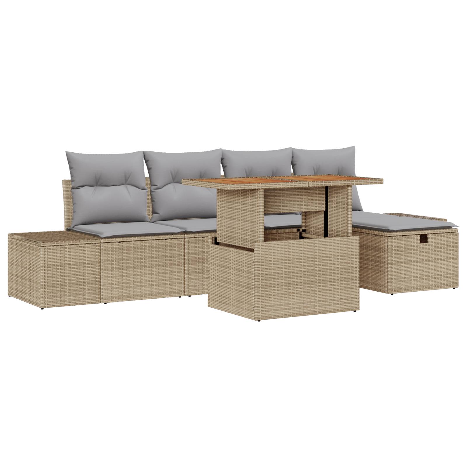 vidaXL 6-tlg. Garten-Sofagarnitur mit Kissen Beige Poly Rattan