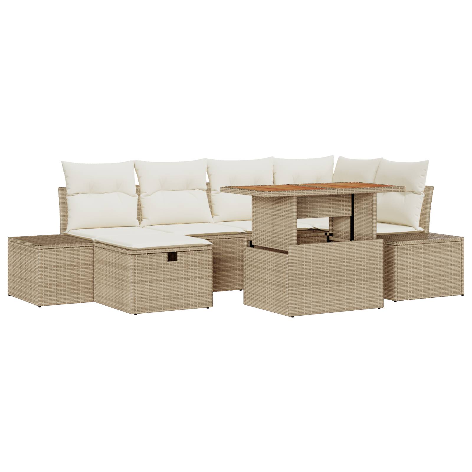 vidaXL 7-tlg. Garten-Essgruppe mit Kissen Beige Poly Rattan Akazie