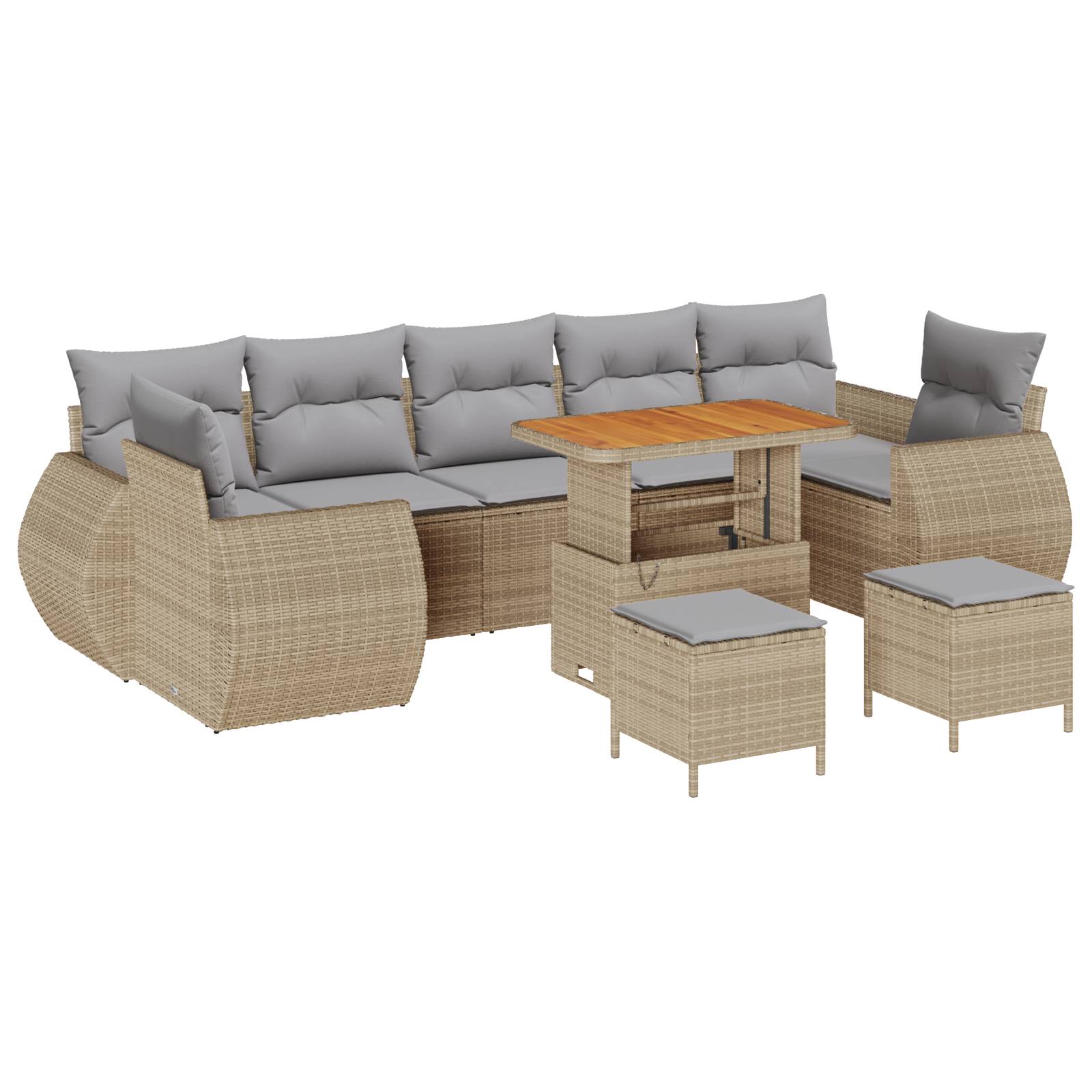 vidaXL 10-teiliges Garten-Sofa-Set mit Kissen Beige Poly Rattan Akazie