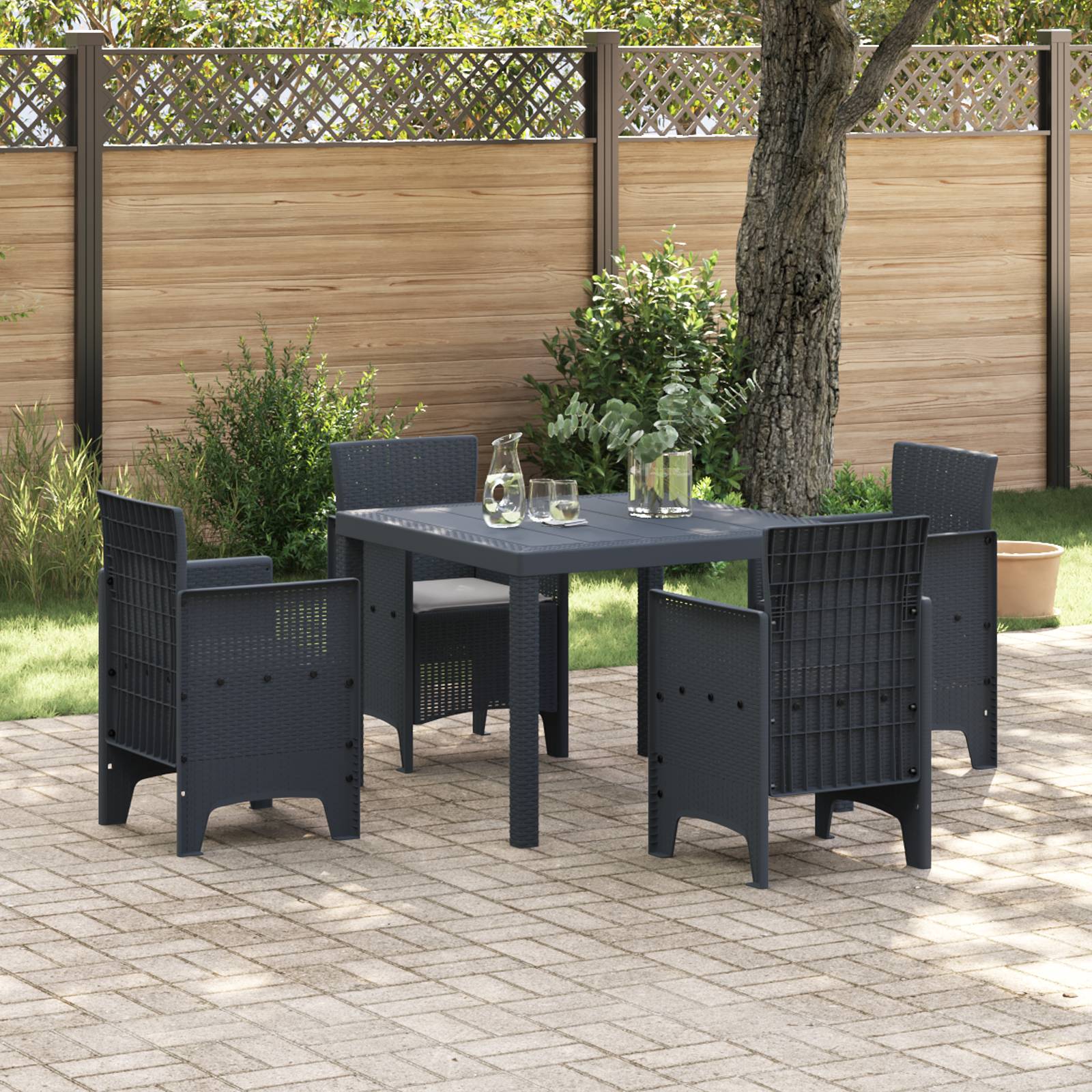 vidaXL 5-tlg. Garten-Essgruppe mit Kissen Anthrazit Poly Rattan